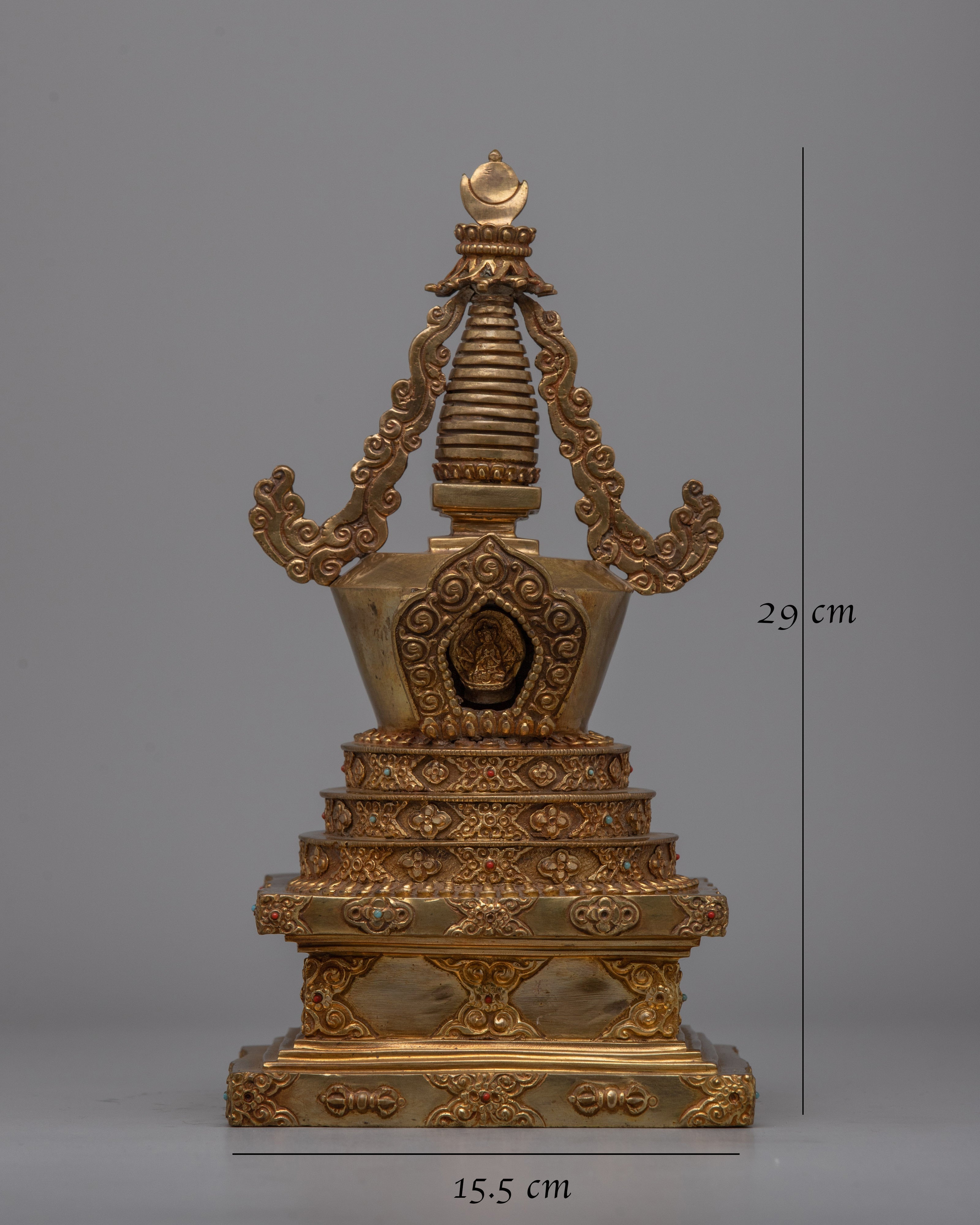 Sacred Tibetan Stupa | Copper Body with Gold Plating Ritual and Decoration