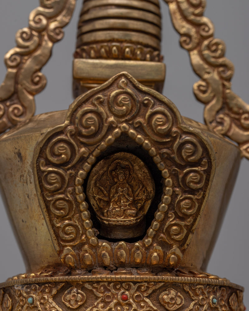 Sacred Tibetan Stupa | Copper Body with Gold Plating Ritual and Decoration