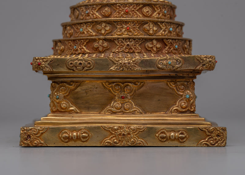 Sacred Tibetan Stupa | Copper Body with Gold Plating Ritual and Decoration