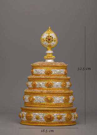 Traditional Mandala Offering Set Artwork |Gold Plated Ritual Craft