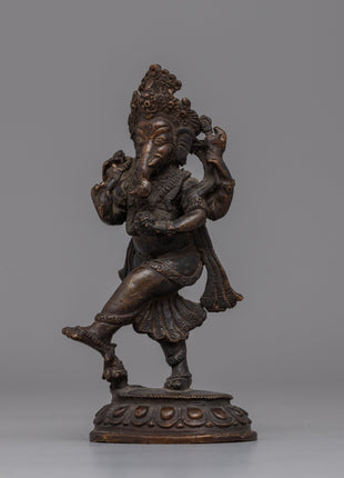 Nritya Ganapati Hindu deity statue | Dancing Ganesha Statue in Oxidized Copper