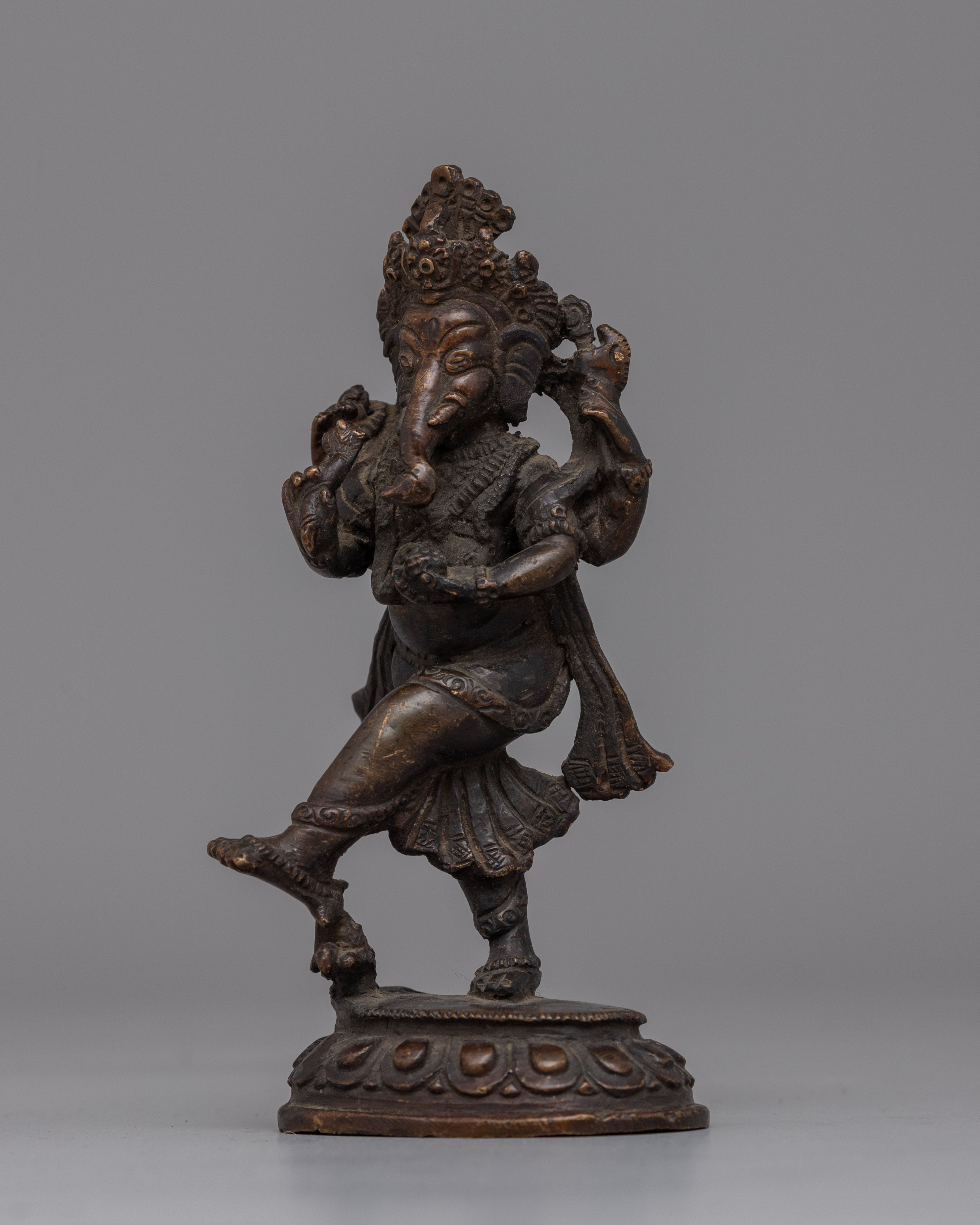 Nritya Ganapati Hindu deity statue | Dancing Ganesha Statue in Oxidized Copper