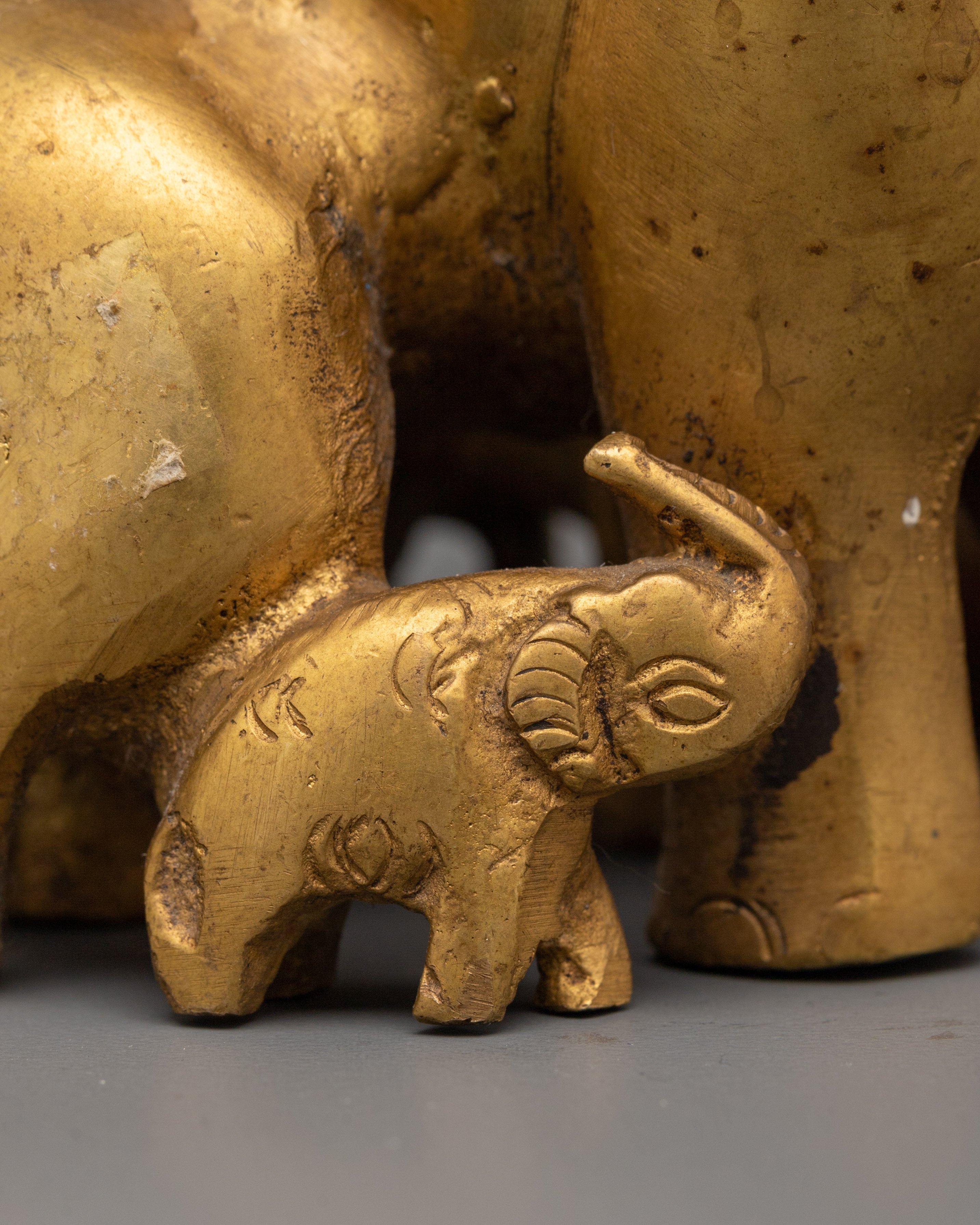 Handcrafted Brass Elephant Family Sculpture | Symbolic Elephant Set for Home Decor