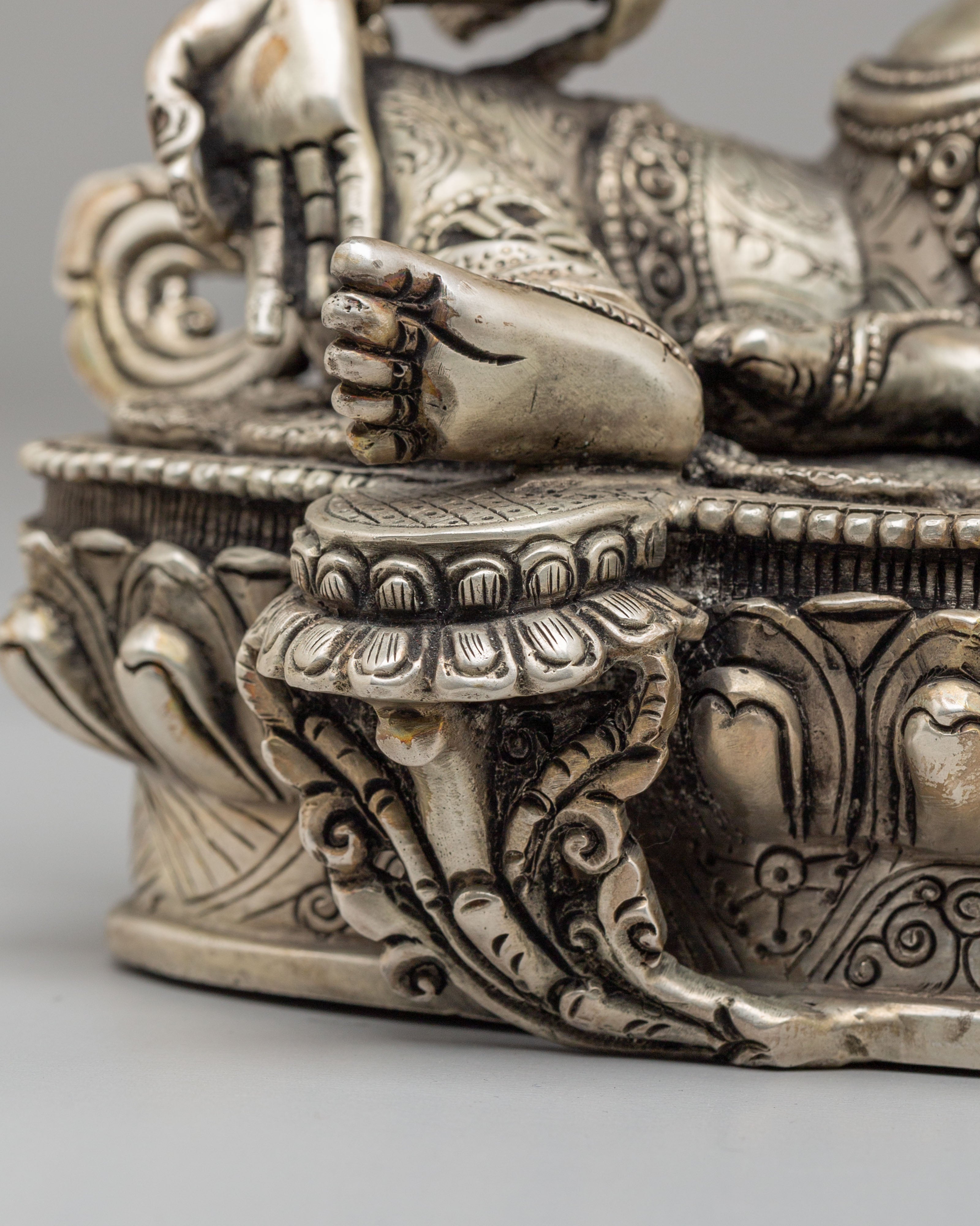 Green Tara Mother of Liberation Statue | Silver Plated Copper Buddhist Sculpture