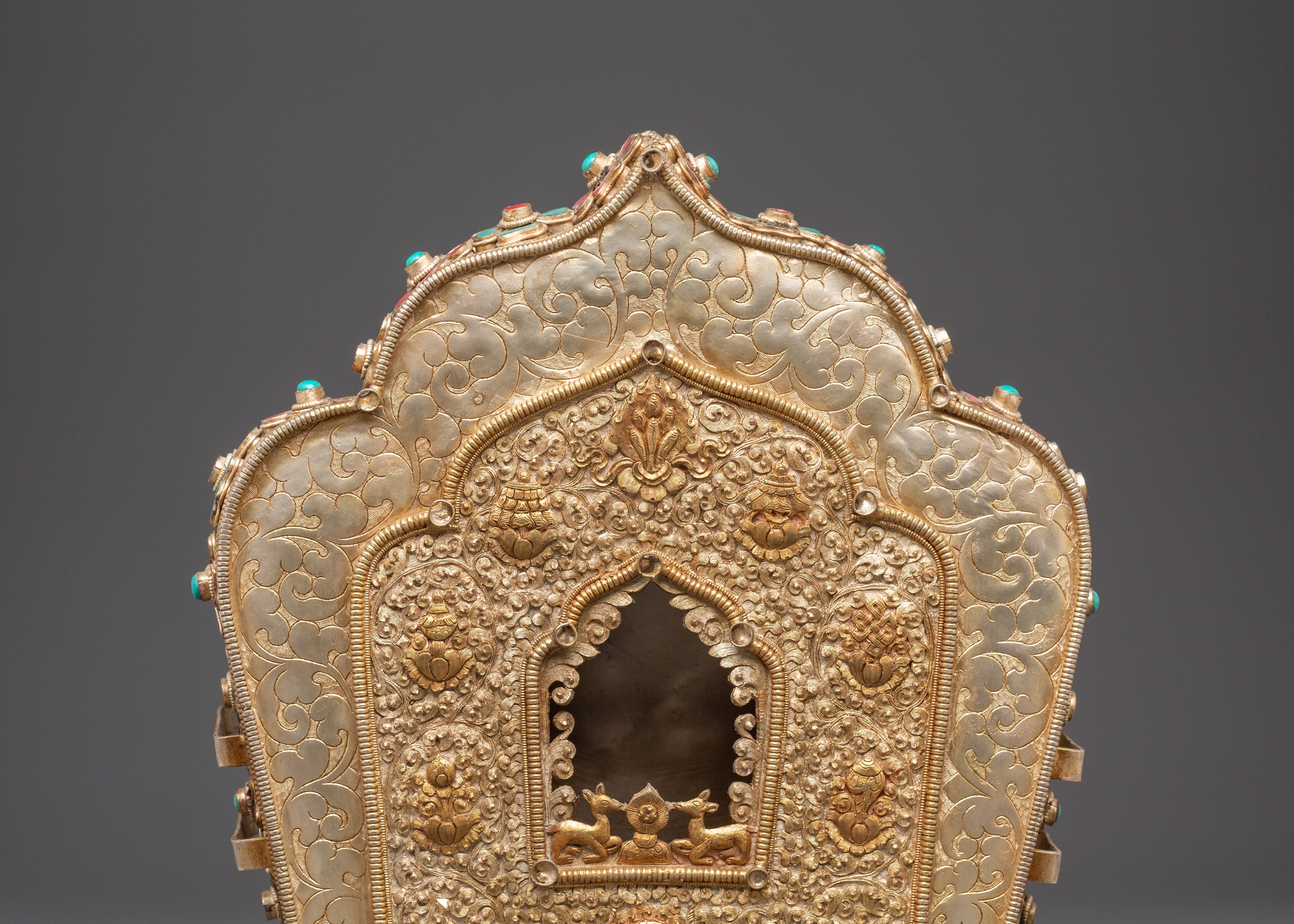 Copper Gold Plated Ghau Box with Semi Precious Stones | Altar and Decor