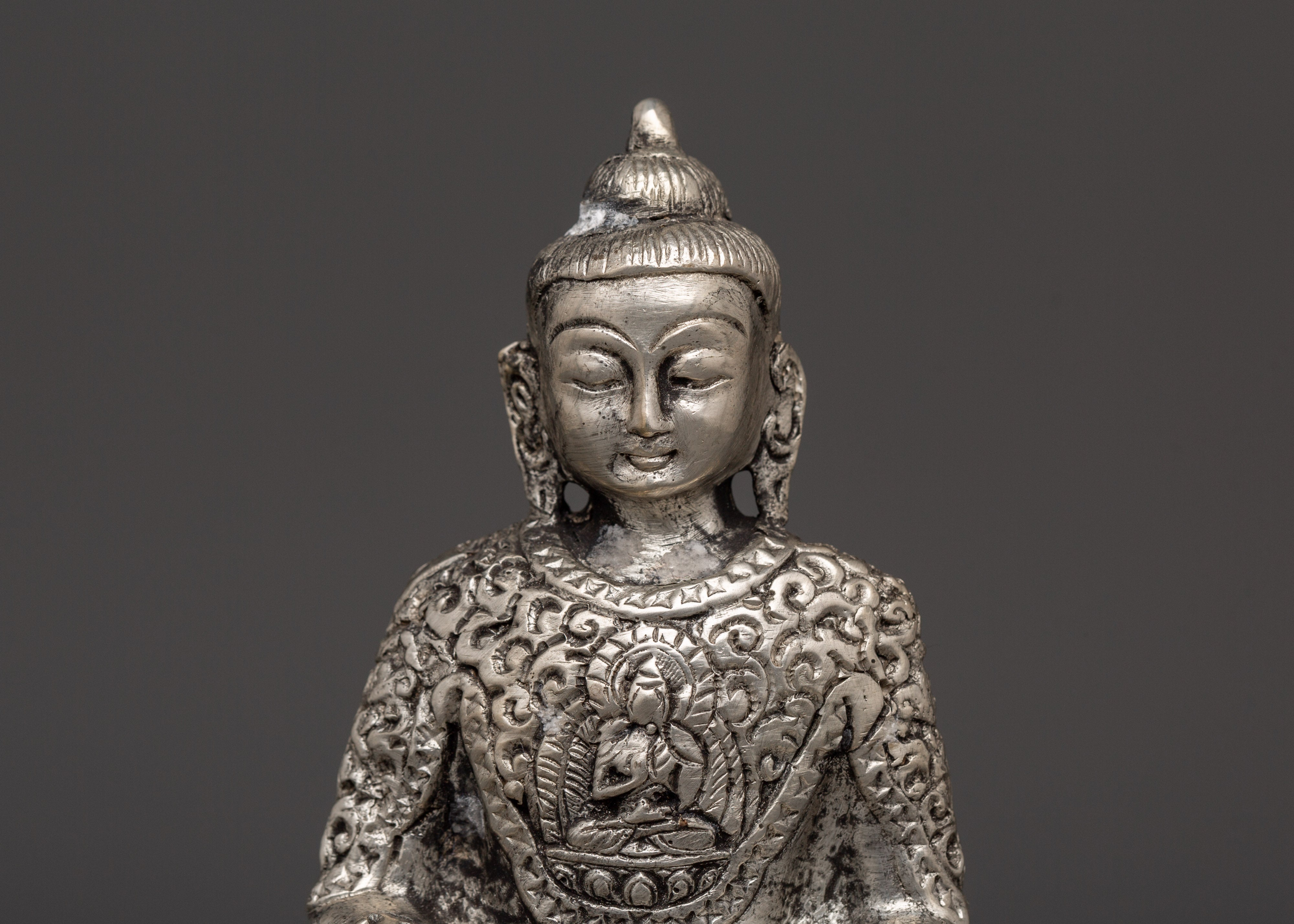 Amitabha Copper Silver Plated Statue | Tibetan Buddhist Sculpture, Handcrafted Longevity