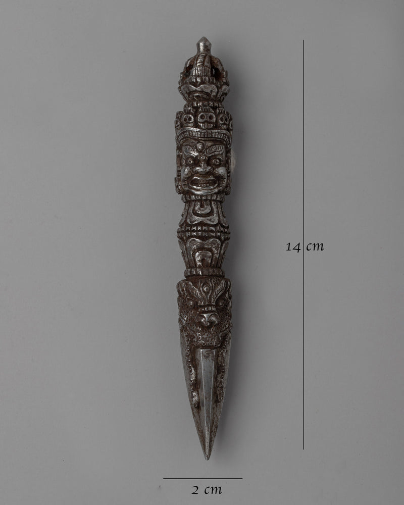 Tibetan Ritual Phurba | Sacred Ritual Dagger with Vajra and Wrathful Deity Figurine