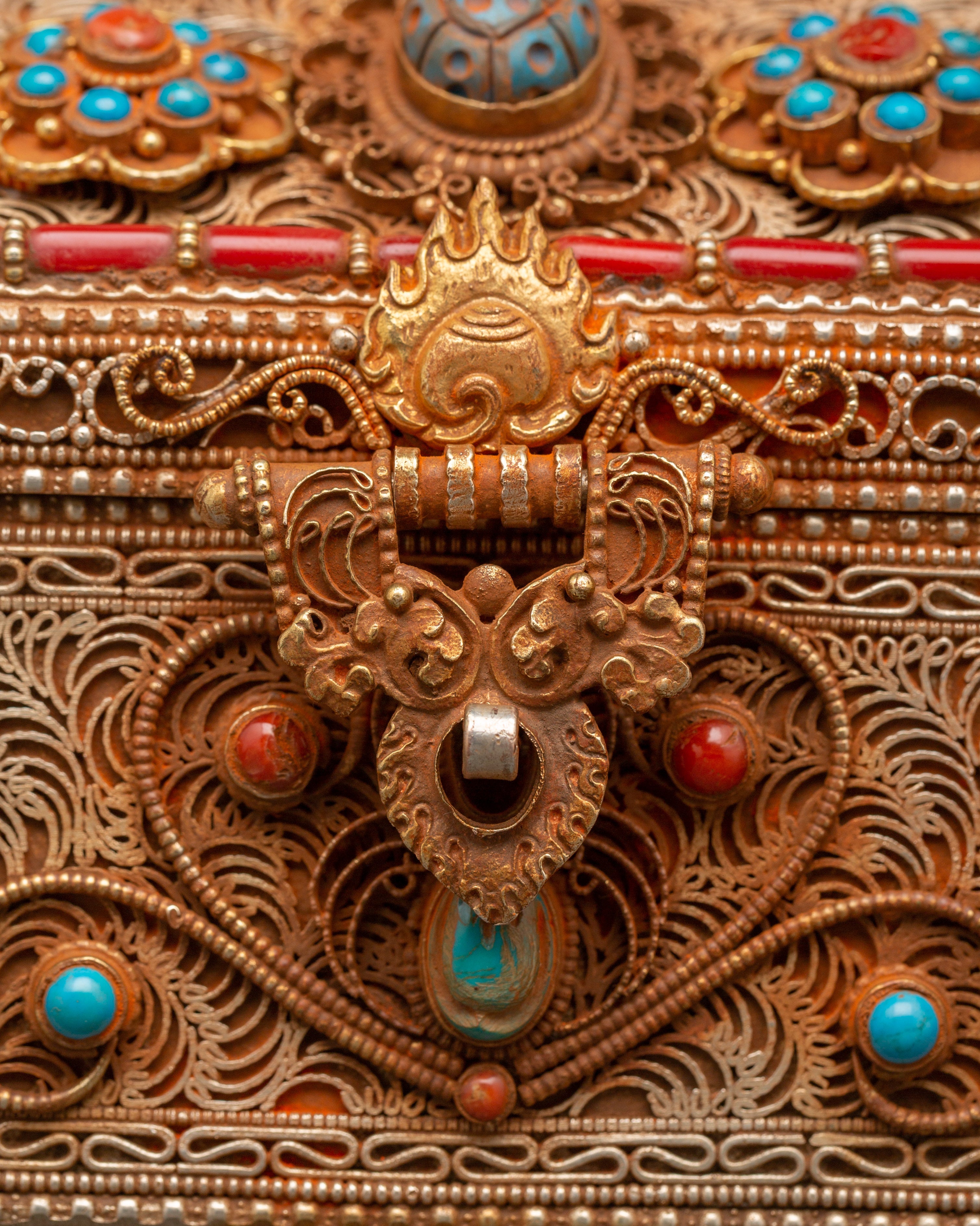 Tibetan Treasure Box with Turquoise and Coral | Buddhist Decor