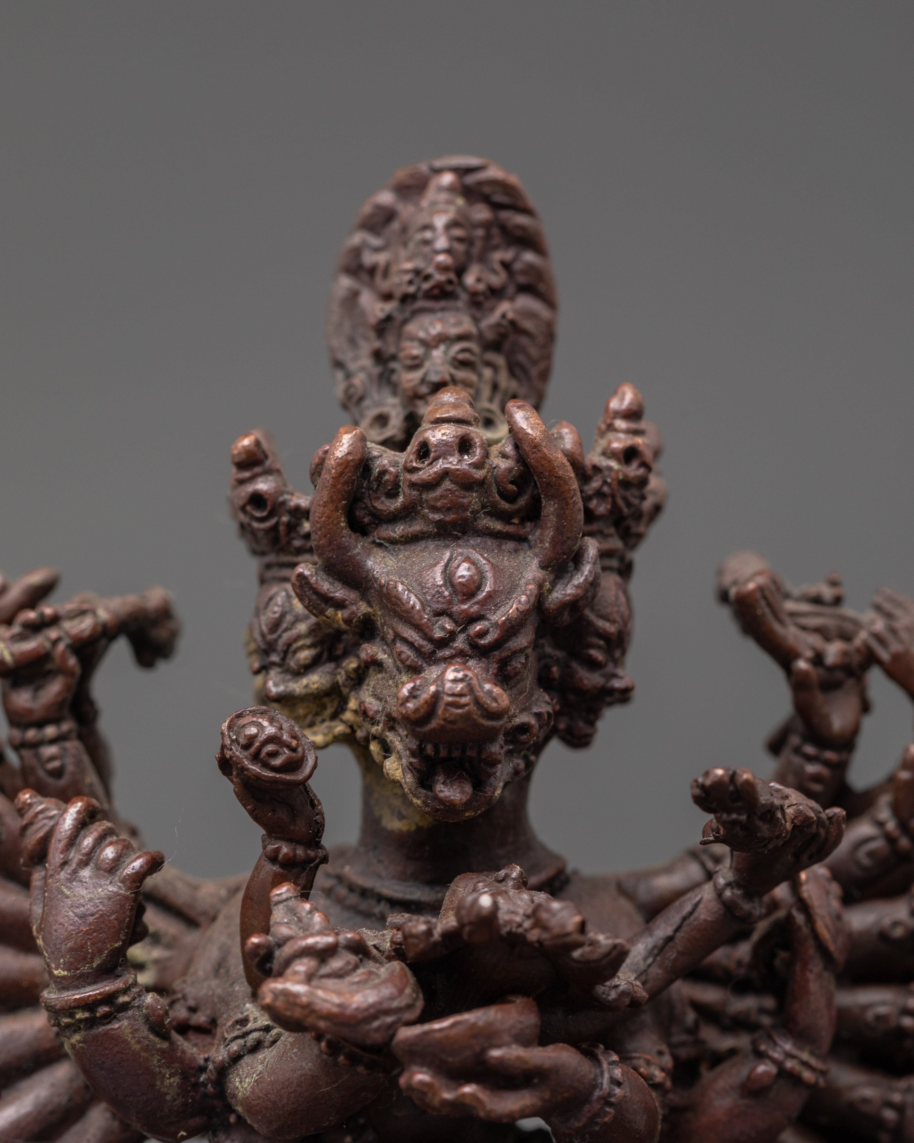Oxidized Copper Yamantaka wth Consort Statue | Symbol of Fearlessness and Wisdom
