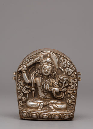 Manjushri Buddha Ghau Box in Silver 