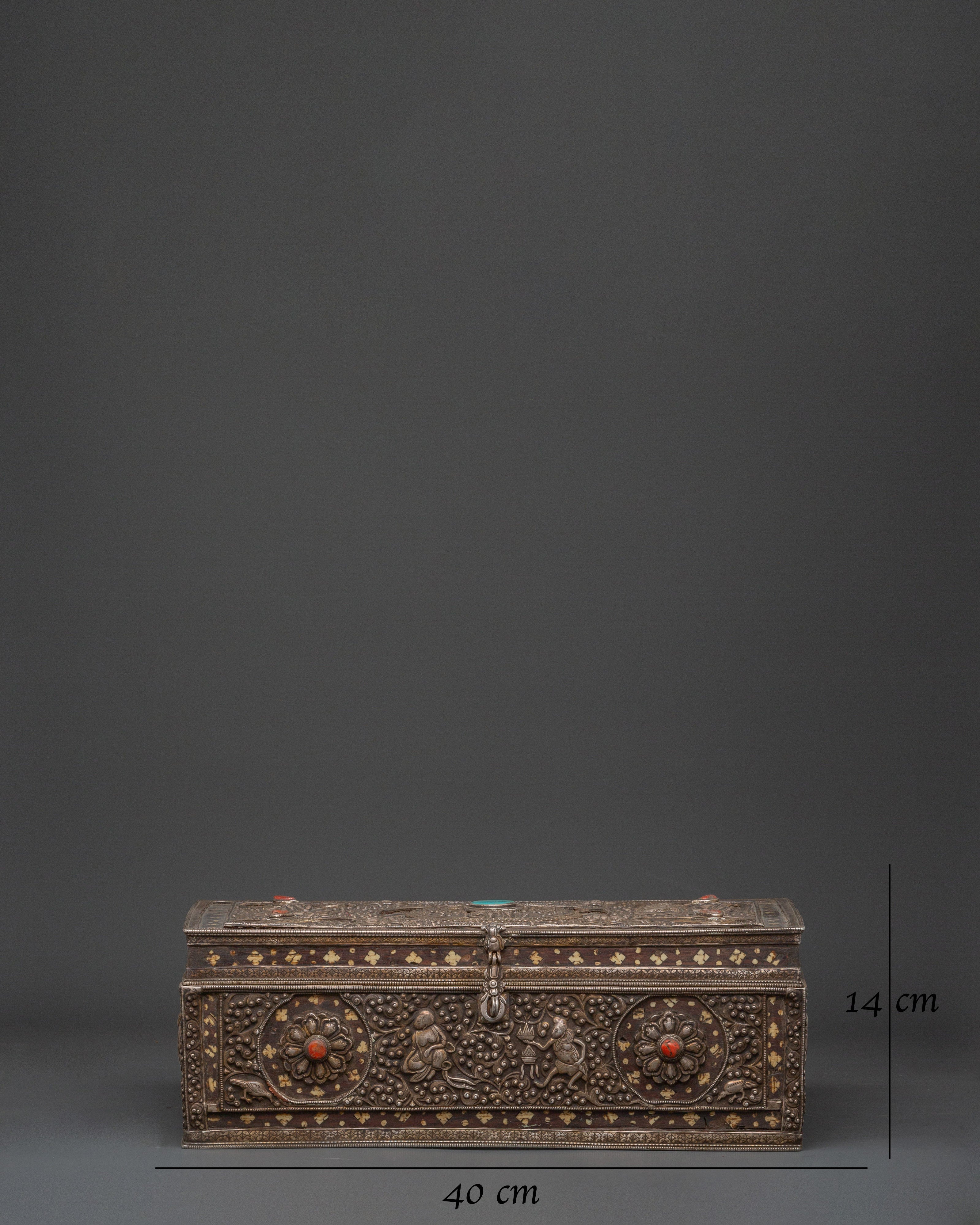 Pure Silver Treasure Box with Coral & Turquoise | Decorative Storage Box