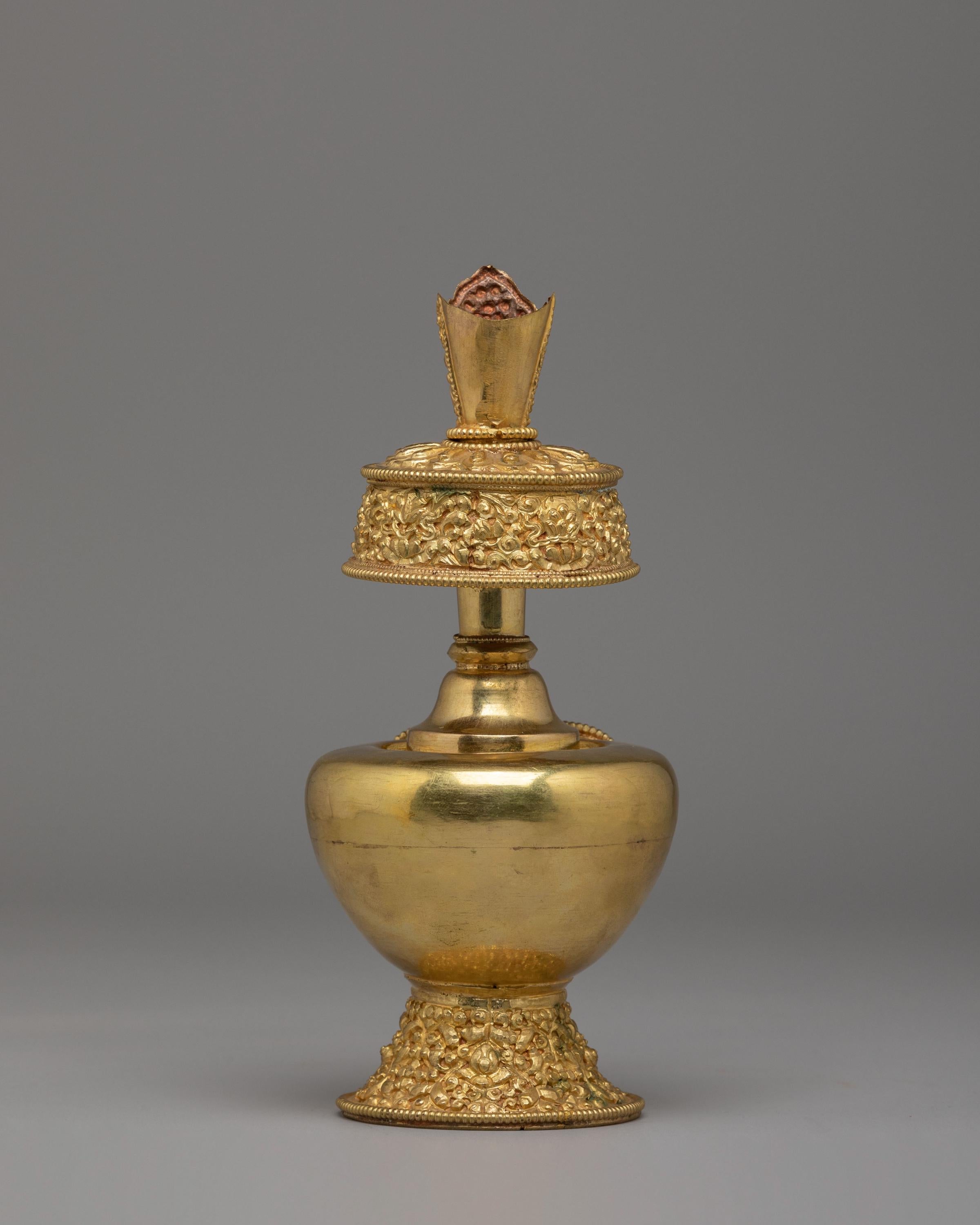 Handmade Tibetan Ritual Bhumba Set | Gold Plated Buddhist Ritual Vase | Sacred Vajrayana Offering Vessel for Meditation and Ceremonies