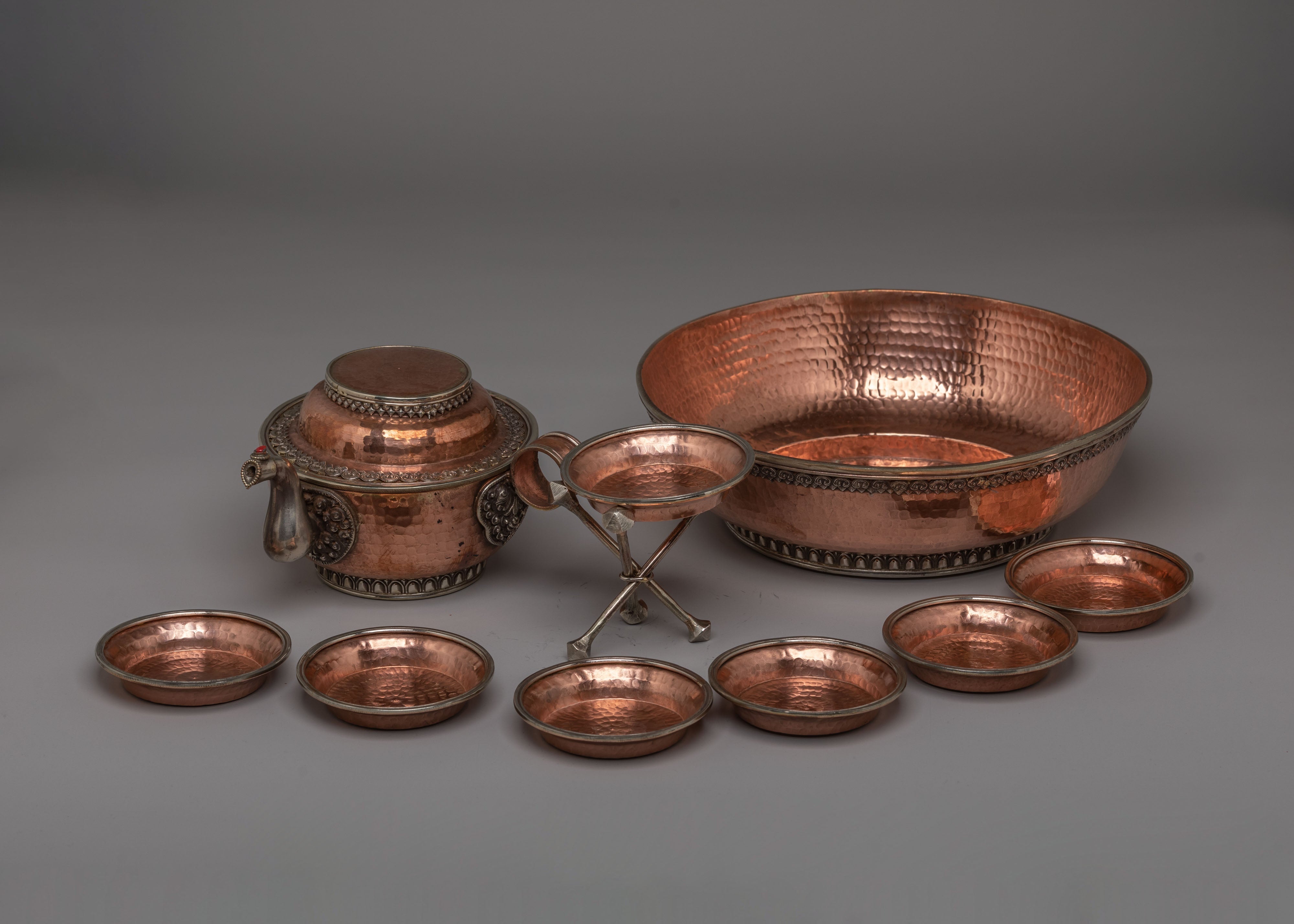 Handcrafted Offering Water Bowls Set | Tibetan Ritual Bowls for Spiritual Offerings