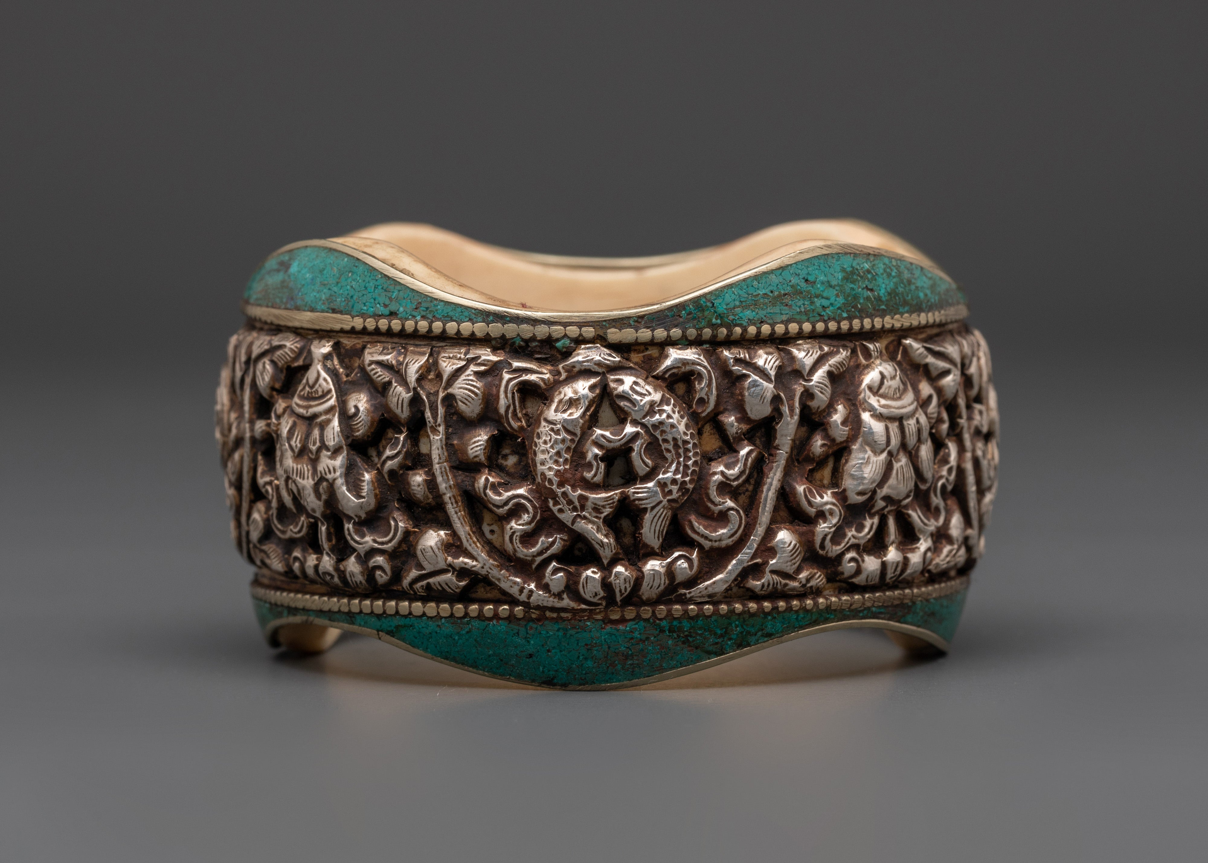 Tibetan Silver Bracelet with Auspicious Symbol  | Handcrafted Spiritual Jewelry