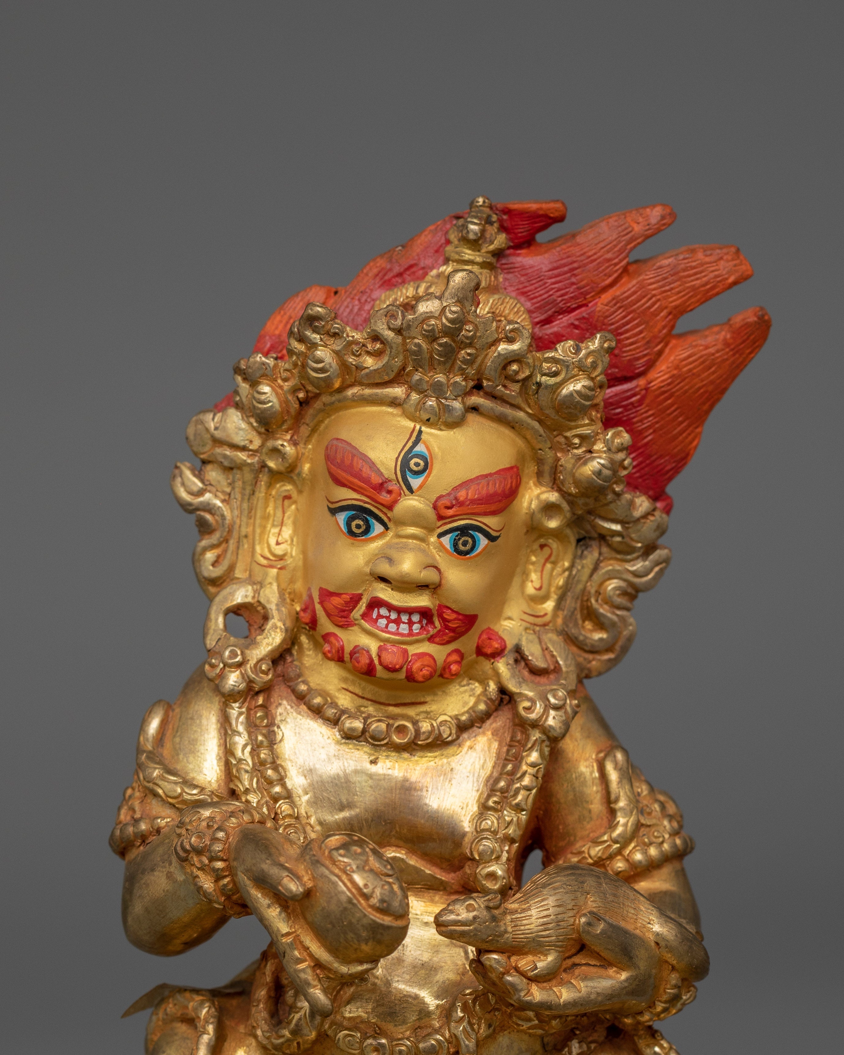 24K Gold Black Dzambhala Sculpture | Buddhist Protector of Wealth and Harmony