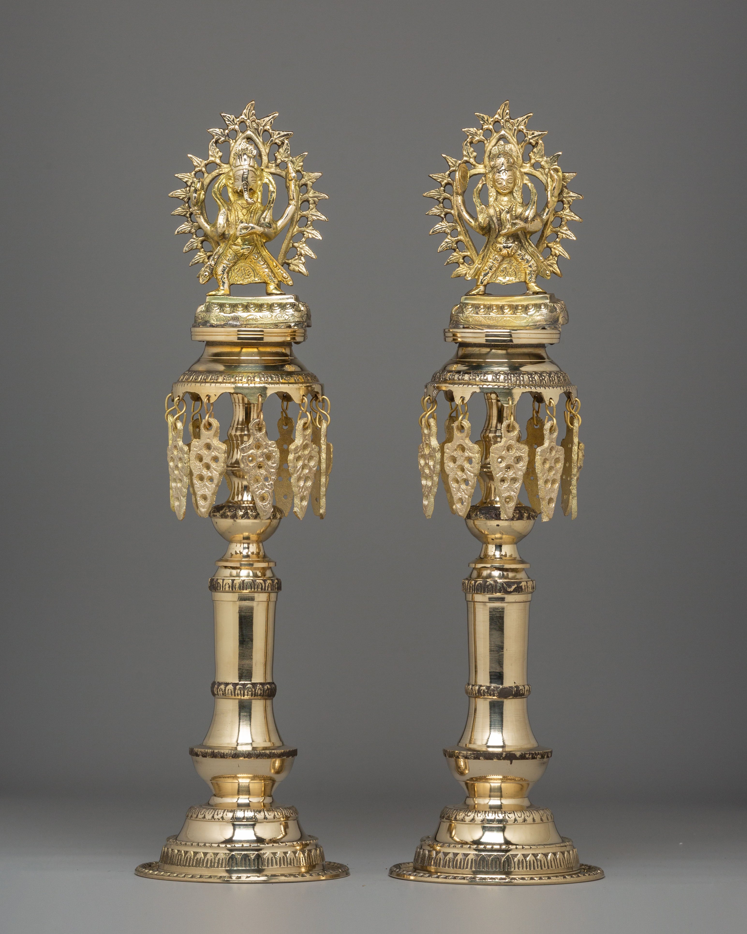 Brass Oil Lamp Set for Puja | Handcrafted Hindu Ritual Lamp Pair