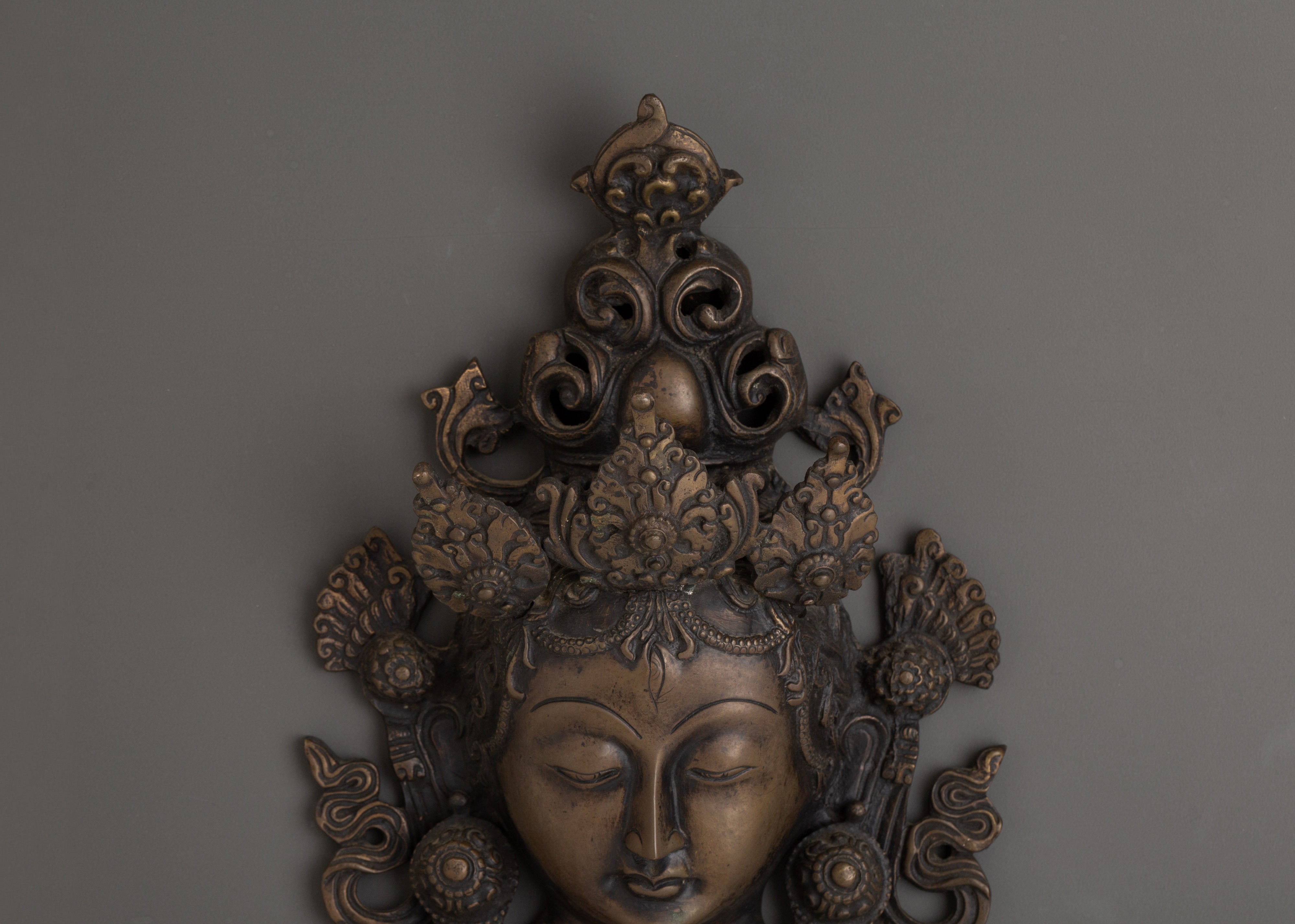Oxidized Brass Green Tara Wall Hanging | Buddhist Decor, Divine Feminine Sculpture