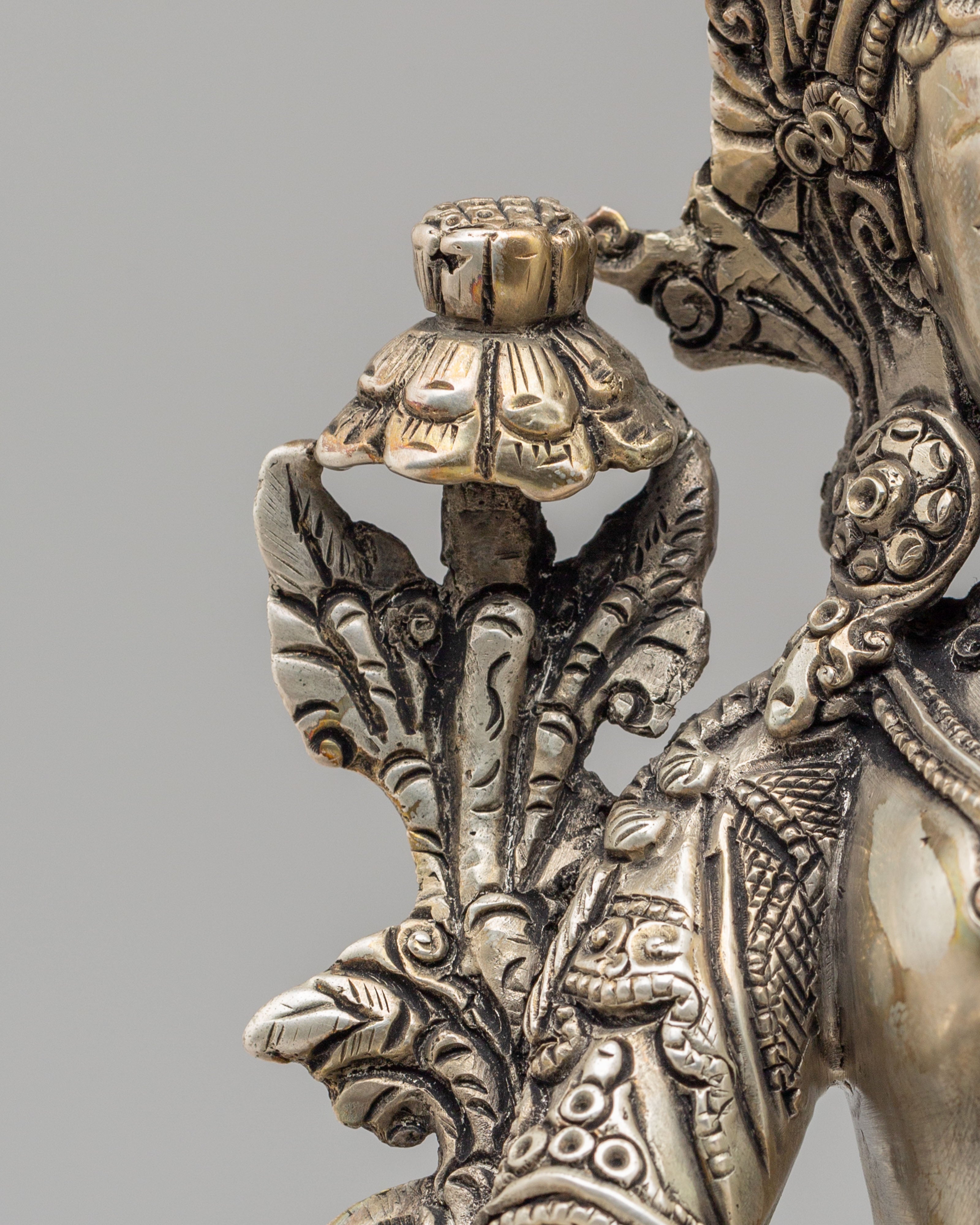 Green Tara Mother of Liberation Statue | Silver Plated Copper Buddhist Sculpture