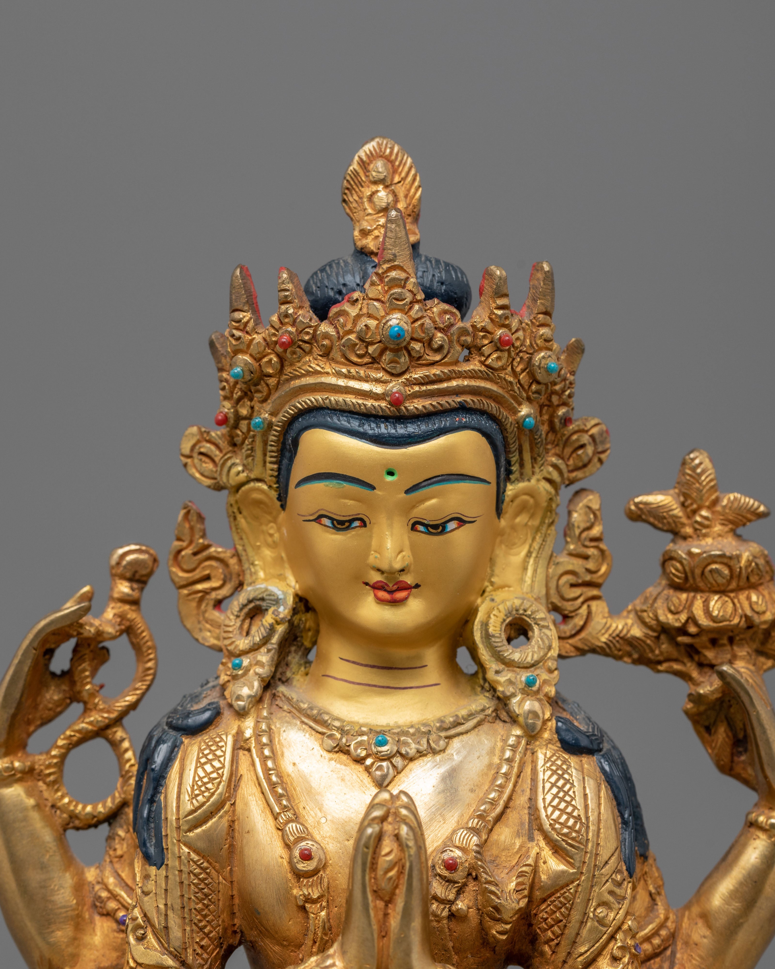 Handmade Tibetan Chenrezig Statue | One who Looks With Unwavering Eye