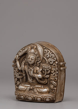 Manjushri Buddha Ghau Box in Silver | Wisdom and Enlightenment