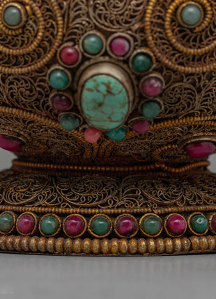 Authentic Tibetan Tea Pot | Decorative Copper Teapot with Buddhist Detailing