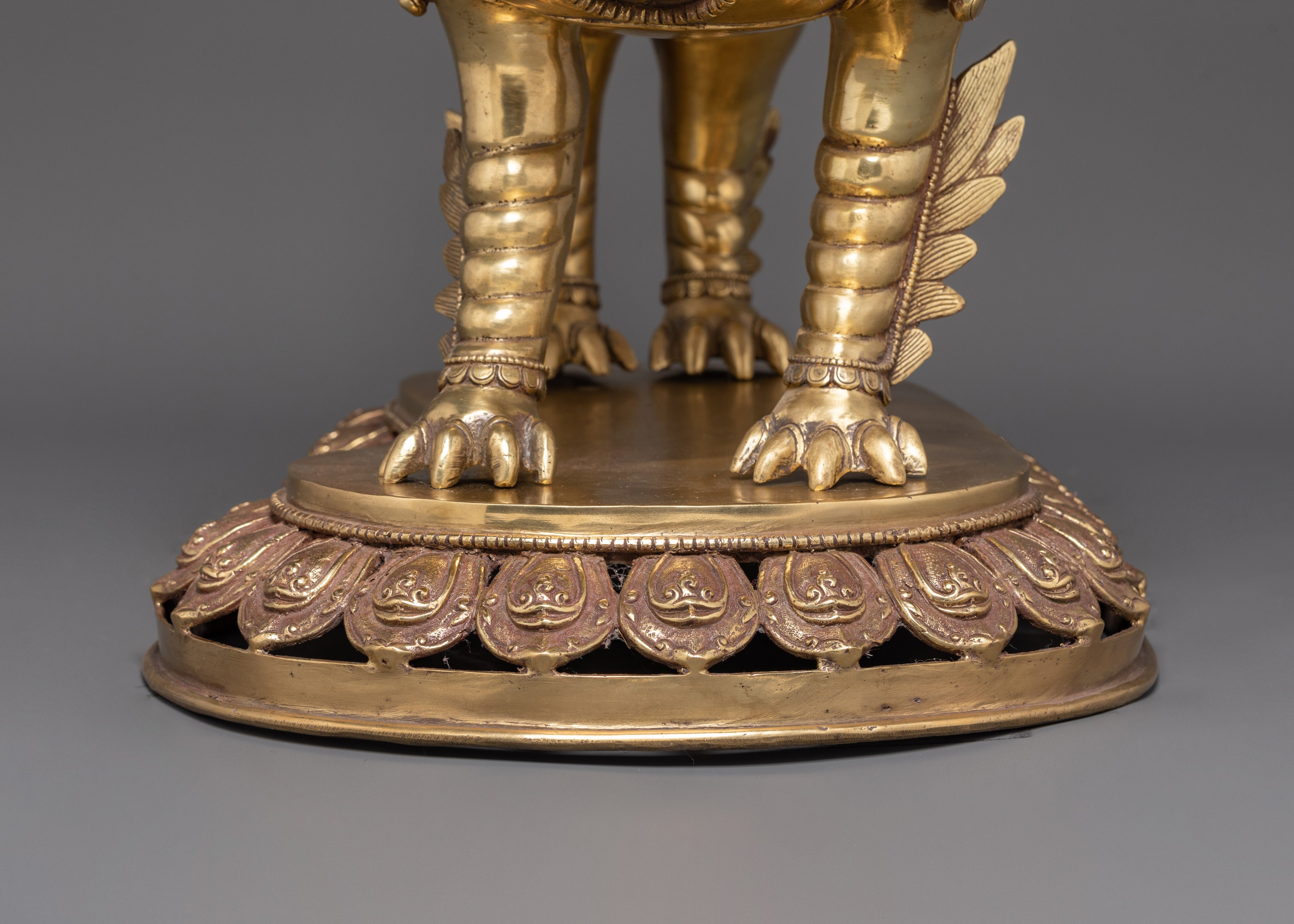 Sacred Tibetan Buddhist Guardian Lions Set | Brass Snow Lion Protector Statues