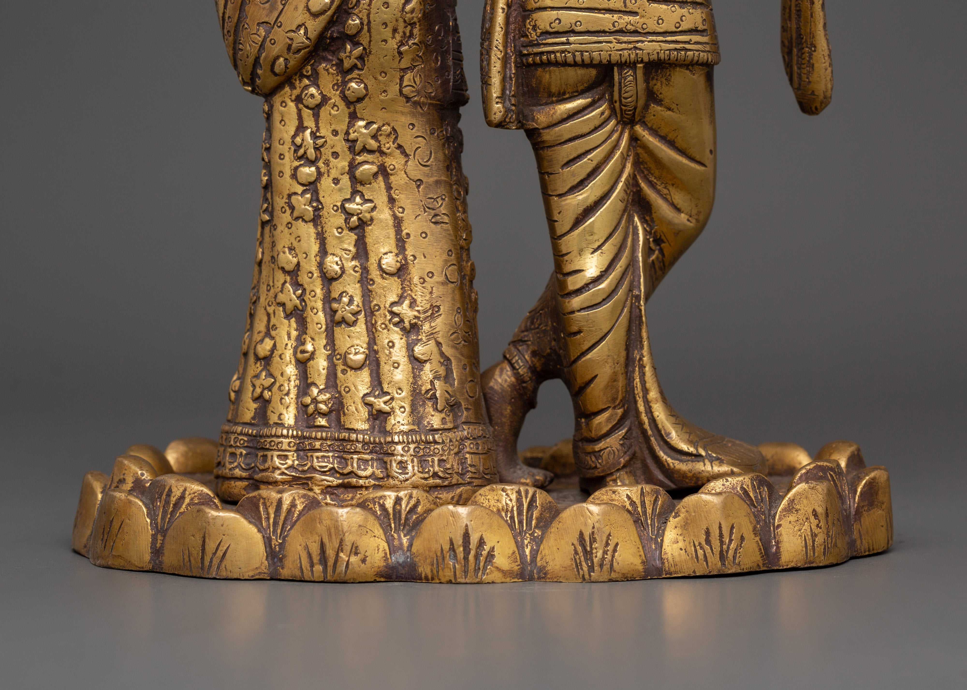Brass Radha Krishna Statue | Hindu Deity Sculpture for Home Temple & Sacred Decor