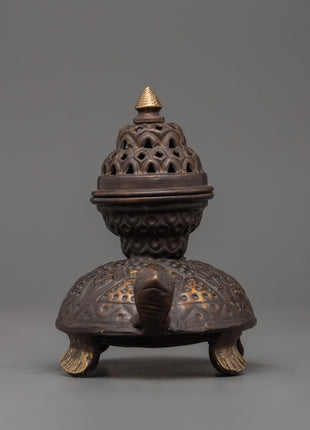 Tortoise Incense Burner with Antique Finishing | Handcrafted Tibetan Incense Burner