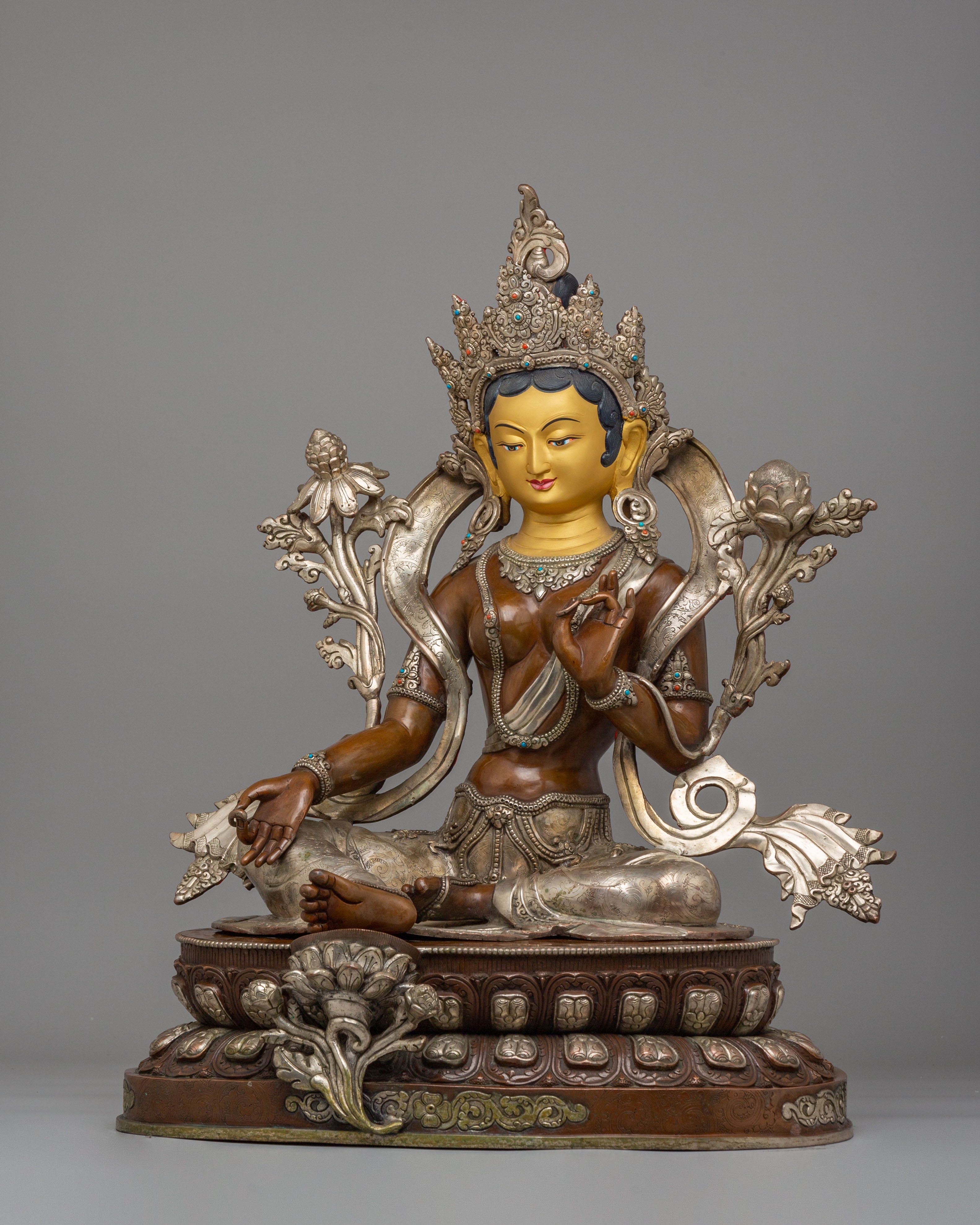 Sacred Compassion Green Tara Statue | Oxidized Copper Body