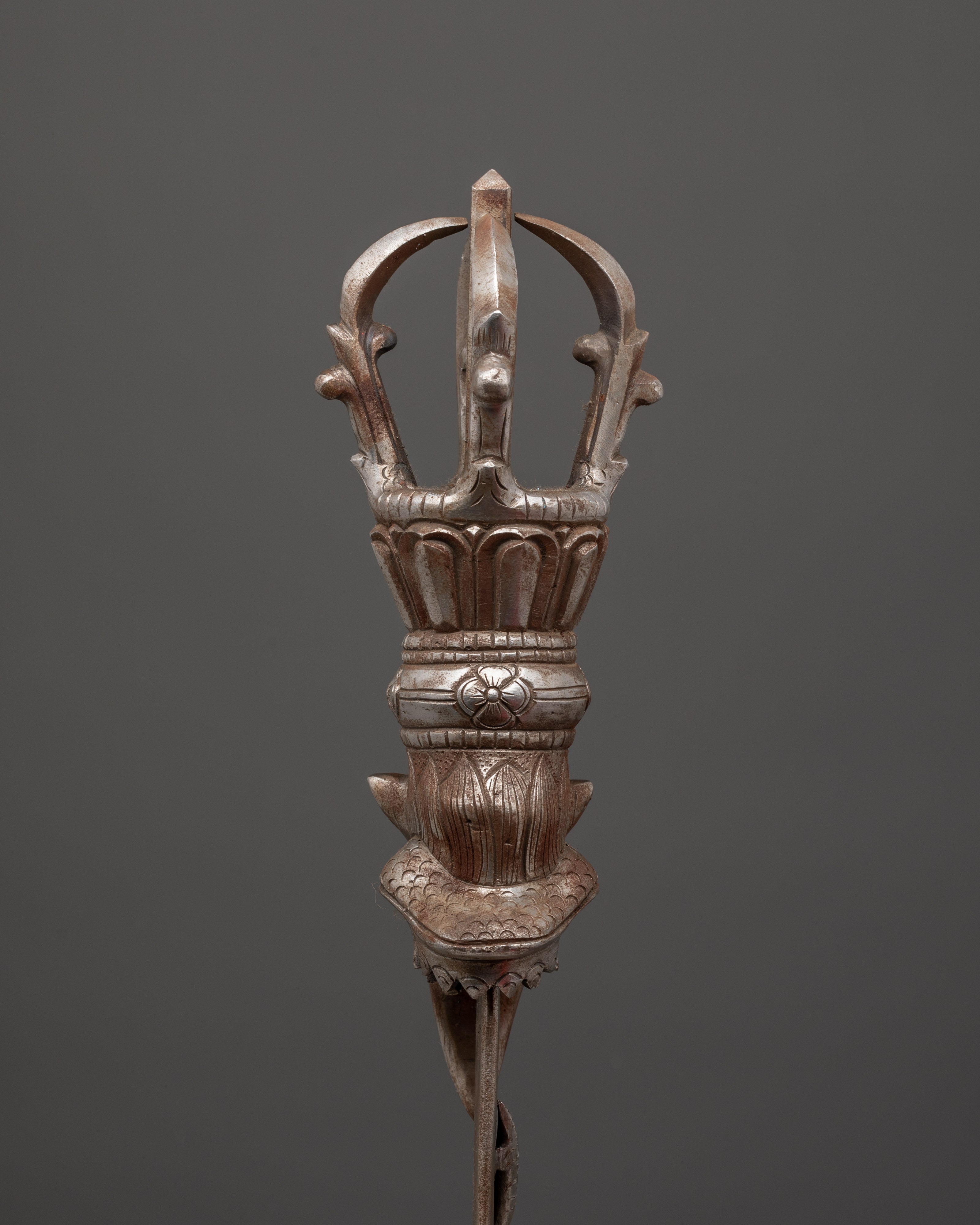 Iron Ritual Sword with Flame Design & Half Vajra | Spiritual Blade