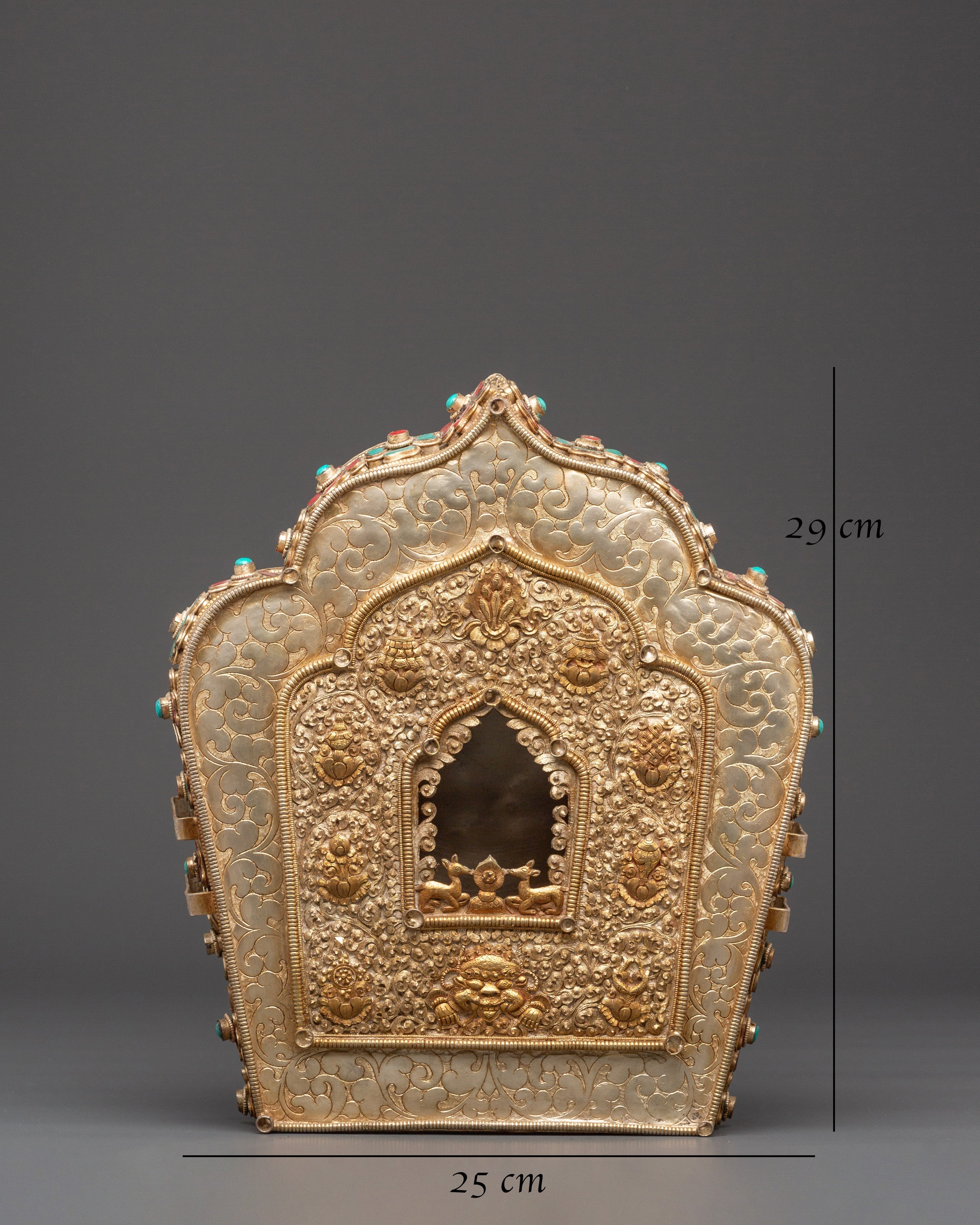 Copper Gold Plated Ghau Box with Semi Precious Stones | Altar and Decor
