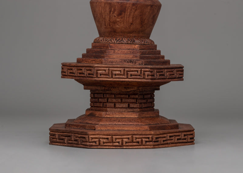 Wooden Stupa with Shakyamuni Buddha | Handcrafted Wooden Carved Artifact From Nepal | Spiritual Home Decor