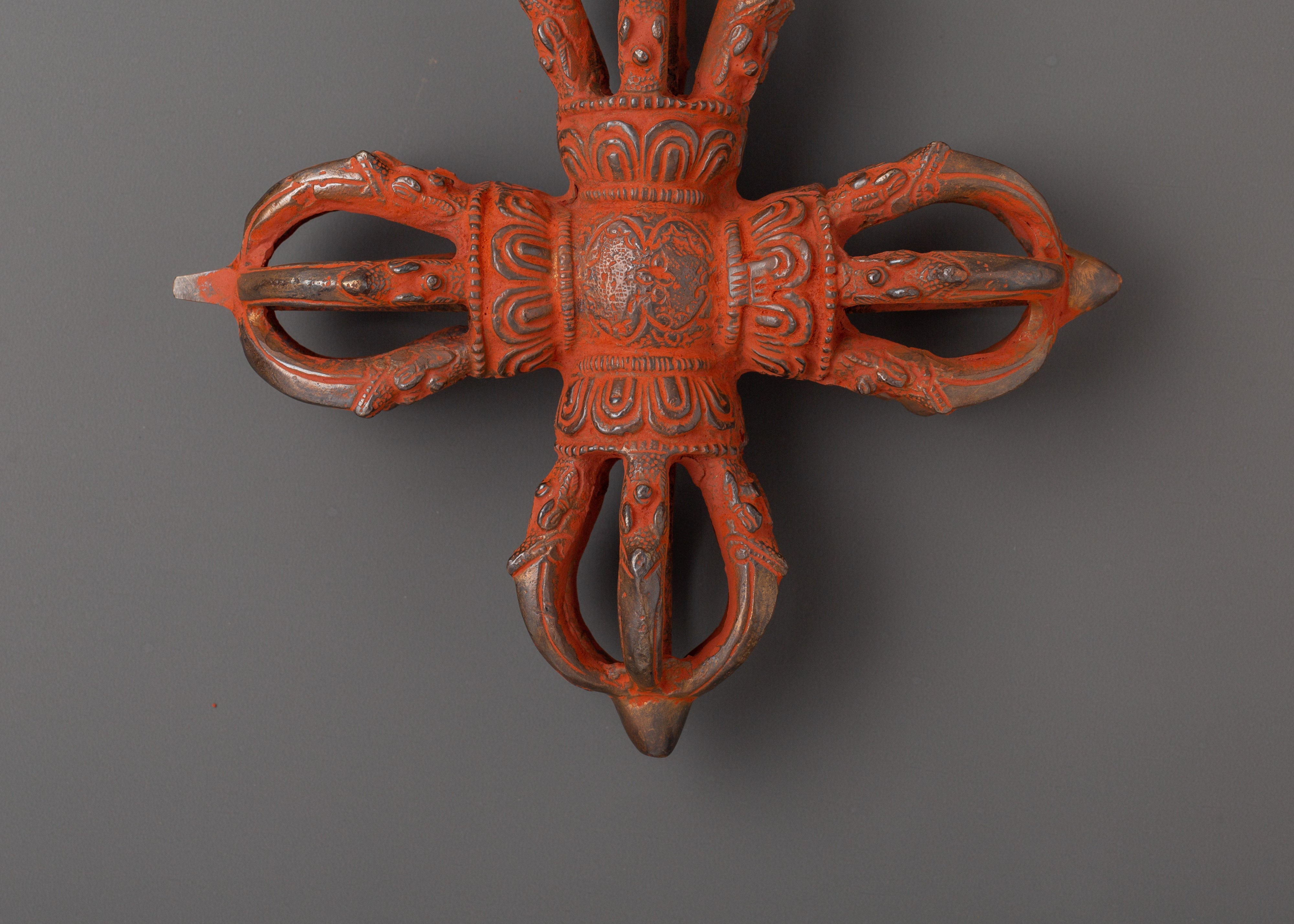 Sacred Oxidized Brass Vishwo Vajra | Double Dorje Emblem