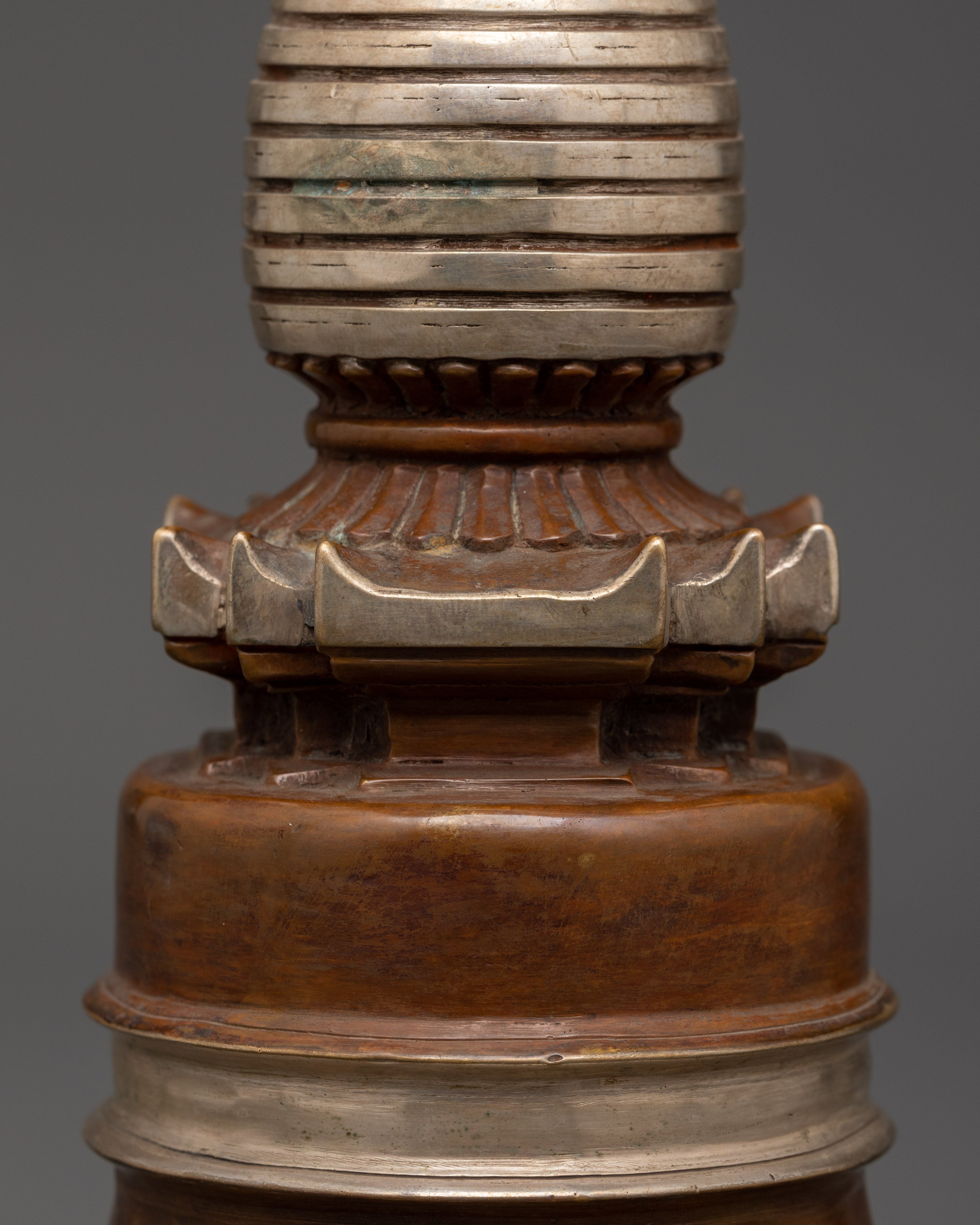 Silver Plated Copper Stupa | Tibetan Sacred Buddhist Artwork