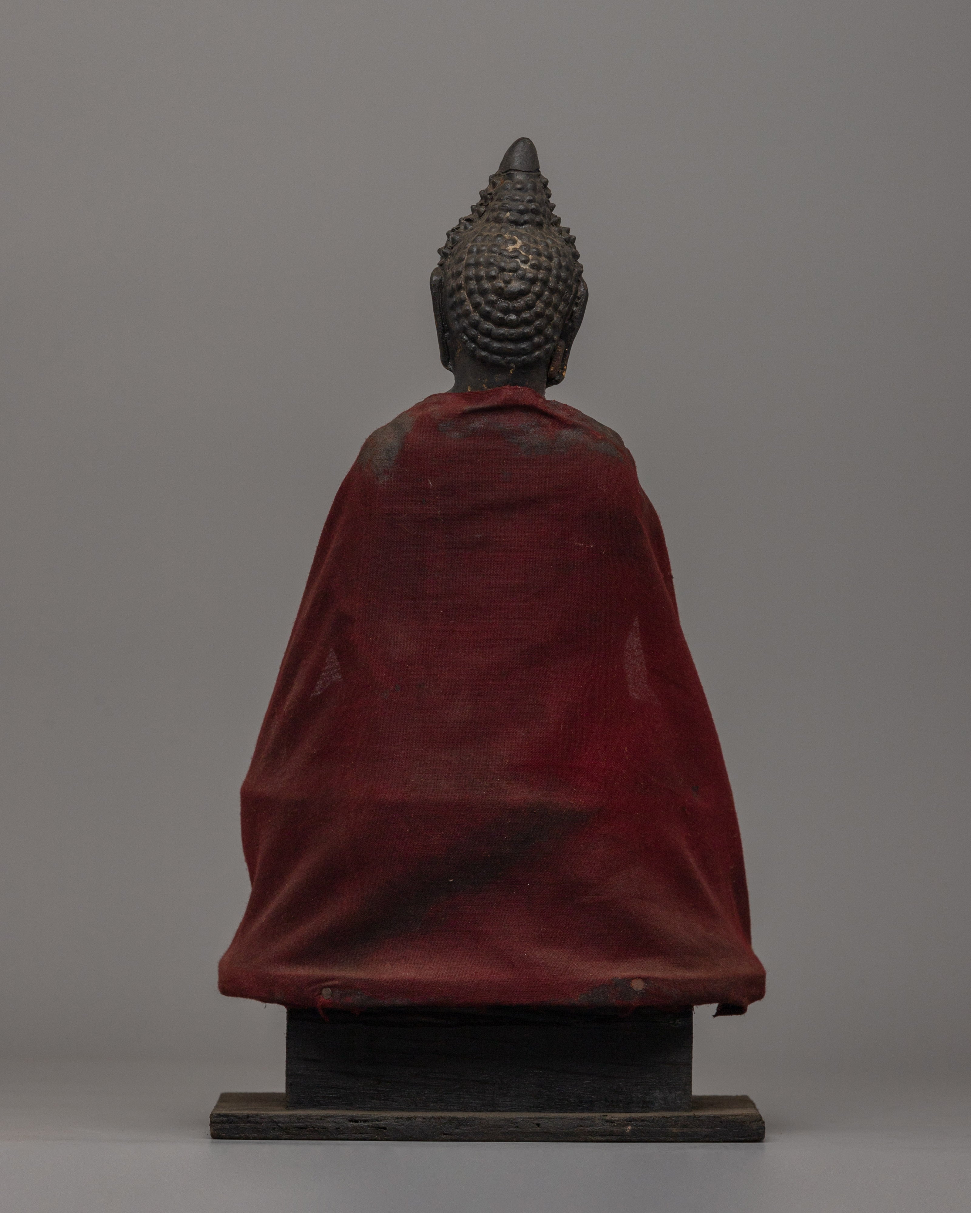 Shakyamuni Buddha Statue for Altar | Handcrafted Wood & Clay Sculpture