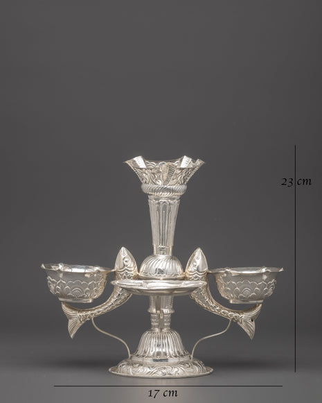 Machha Tikadani of Pure Silver | Jamara and Tika Holder for Dashain