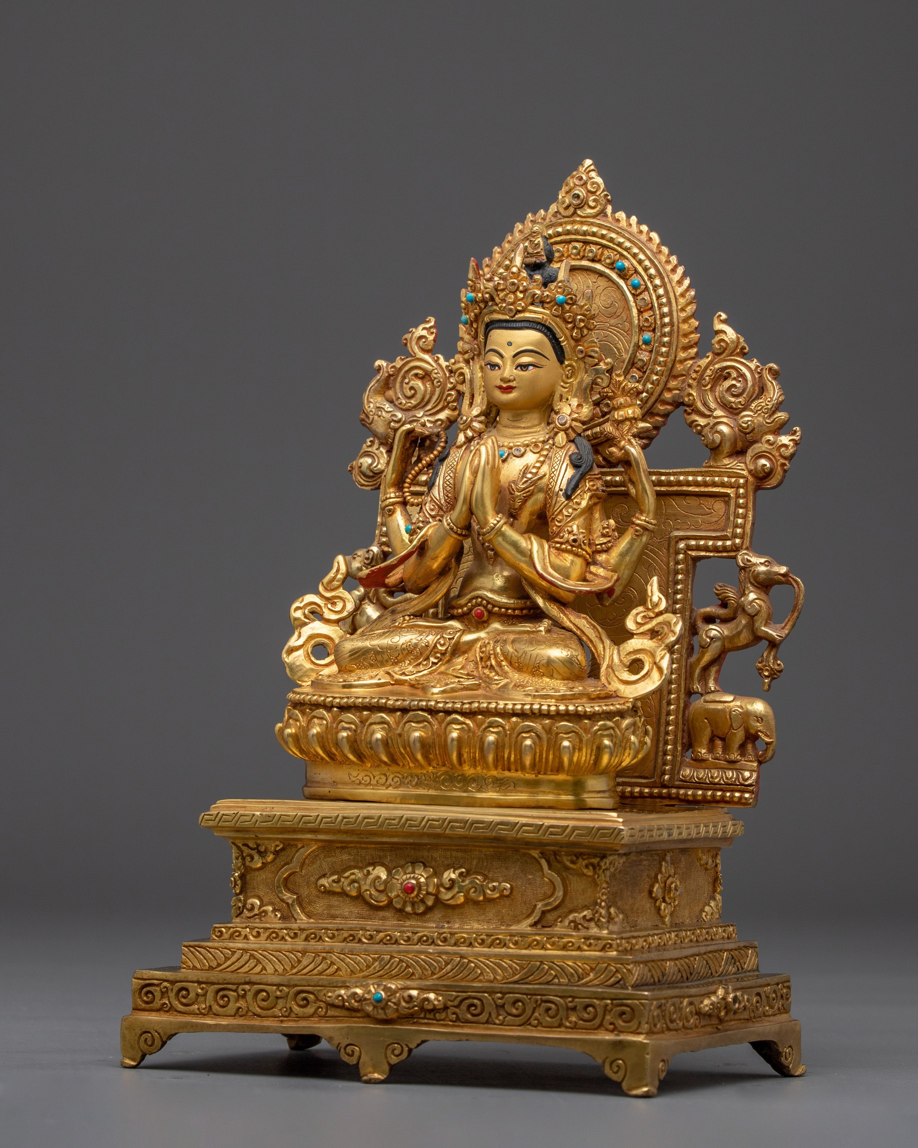 Chenrezig with Throne Statue | Bodhisattva of Compassion