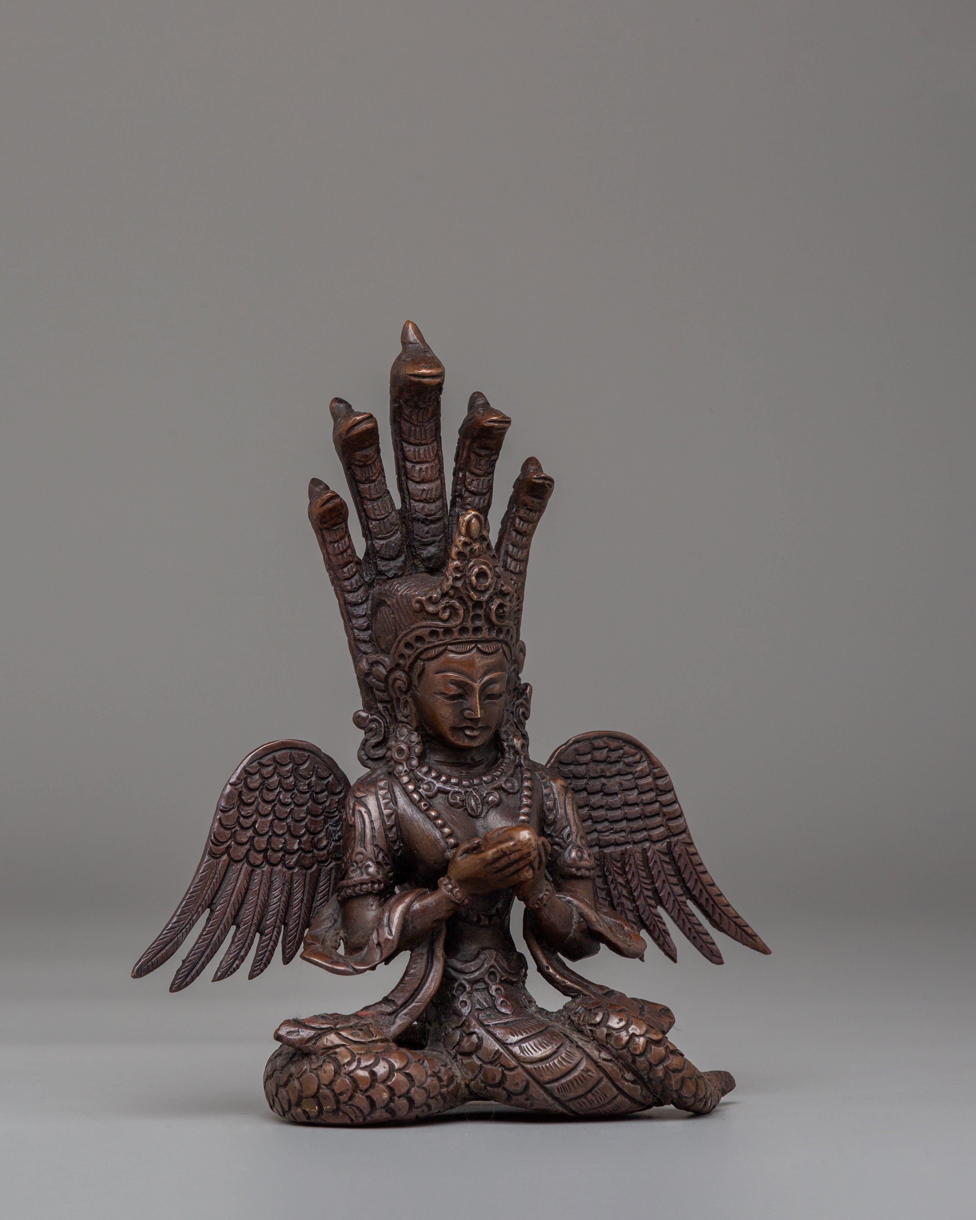 Himalayan Nagkanya Statue | Handcrafted Oxidized Copper Serpent Goddess Figurine