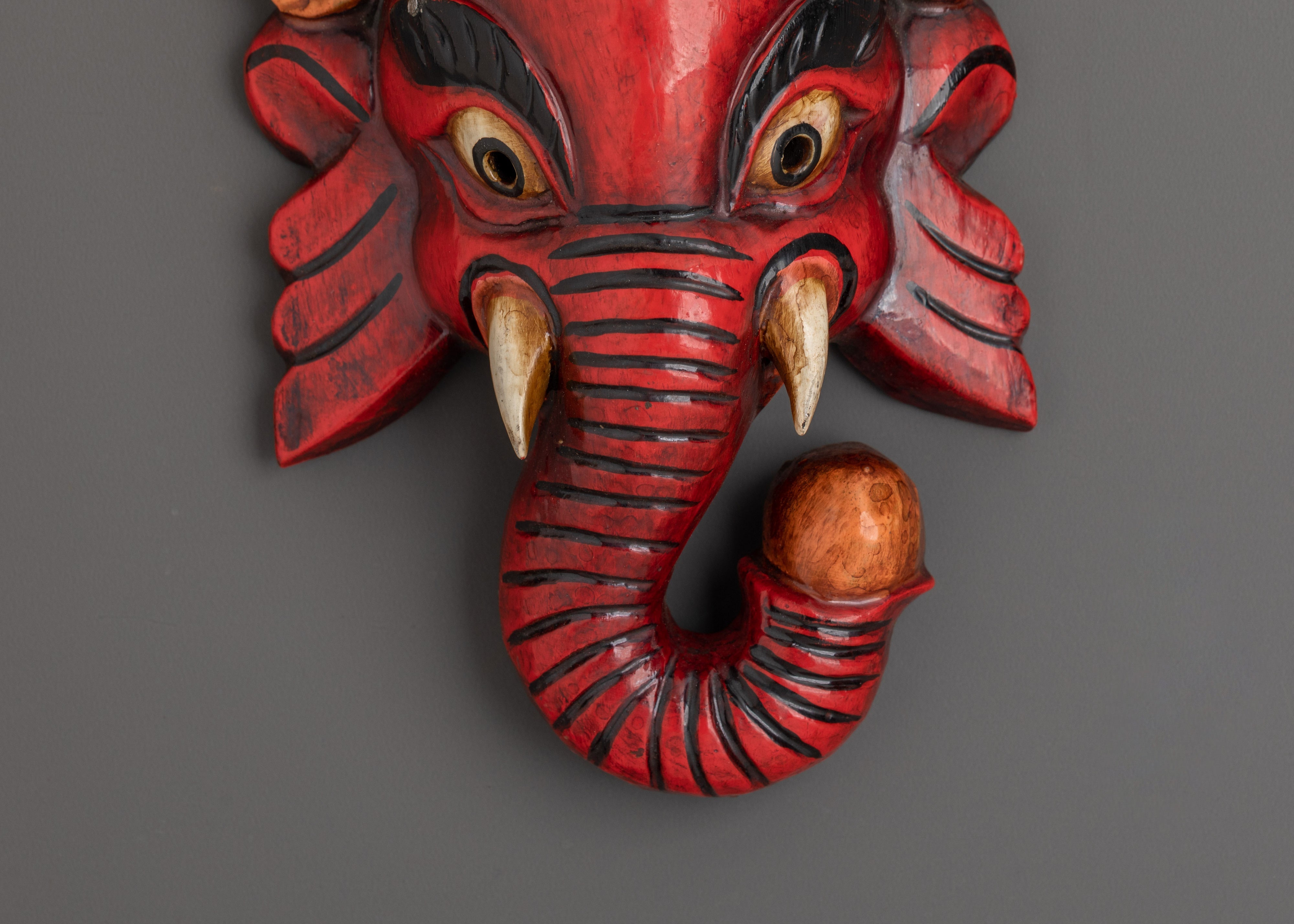 Handcrafted Ganesh Head Wall Hanging in Carved Wood | Boho or Spiritual Spaces