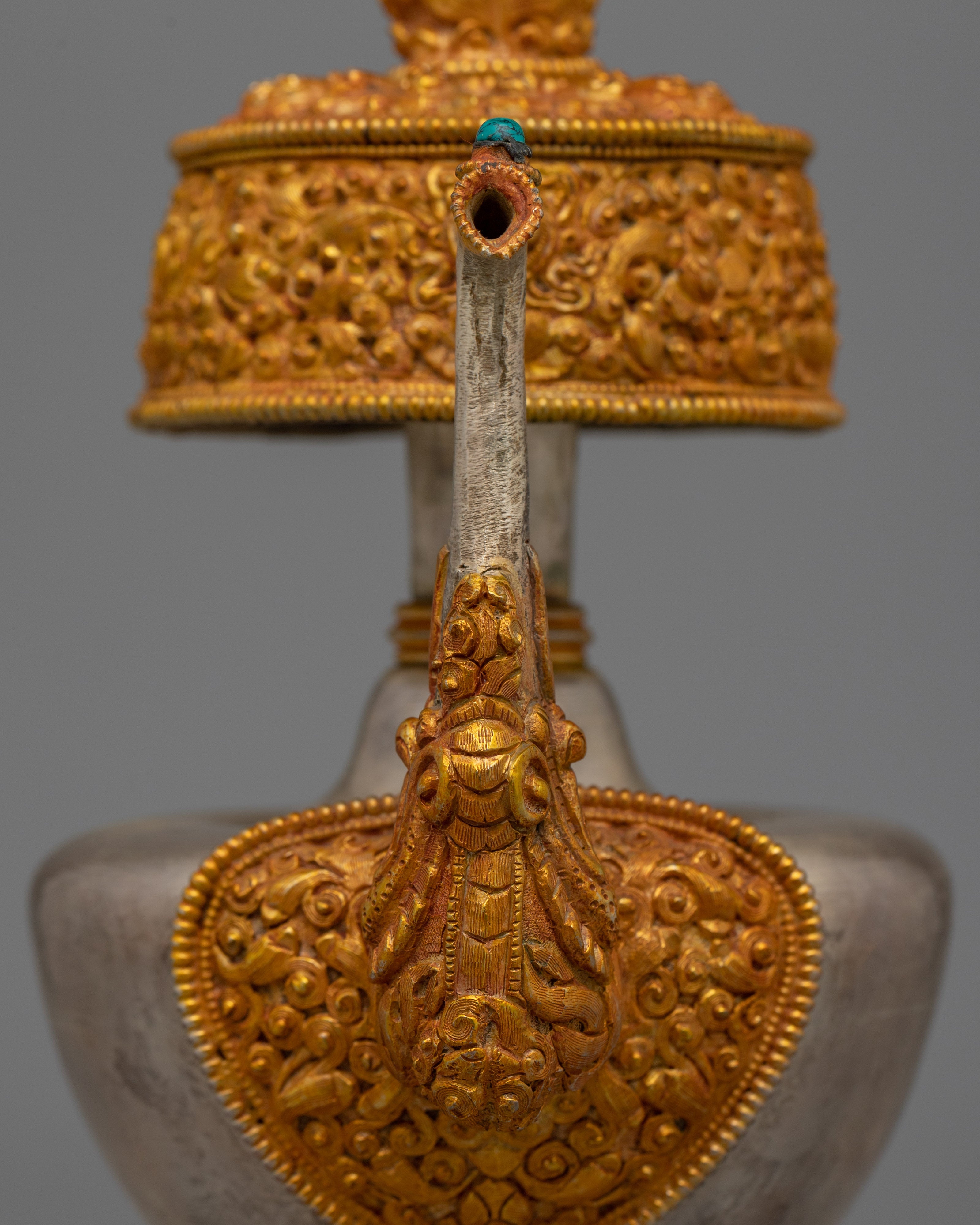 Gold Plated Silver Bhumba Vase | Buddhist Ritual Item and Copper Ritual Altar Decor