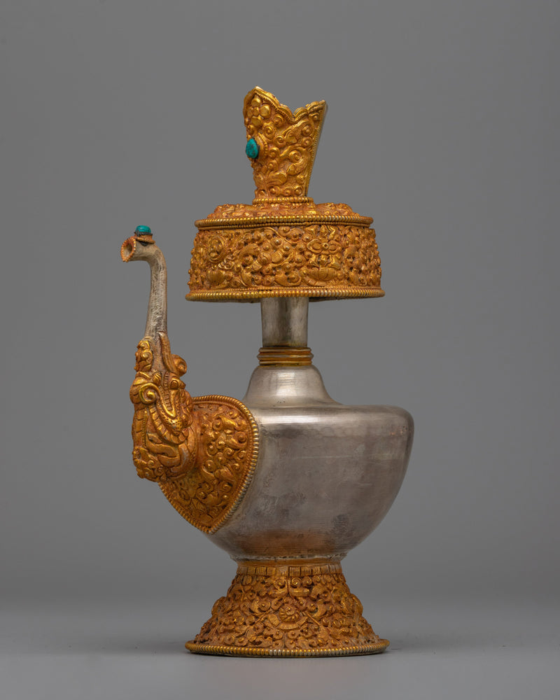 Gold Plated Silver Bhumba Vase | Buddhist Ritual Item and Copper Ritual Altar Decor