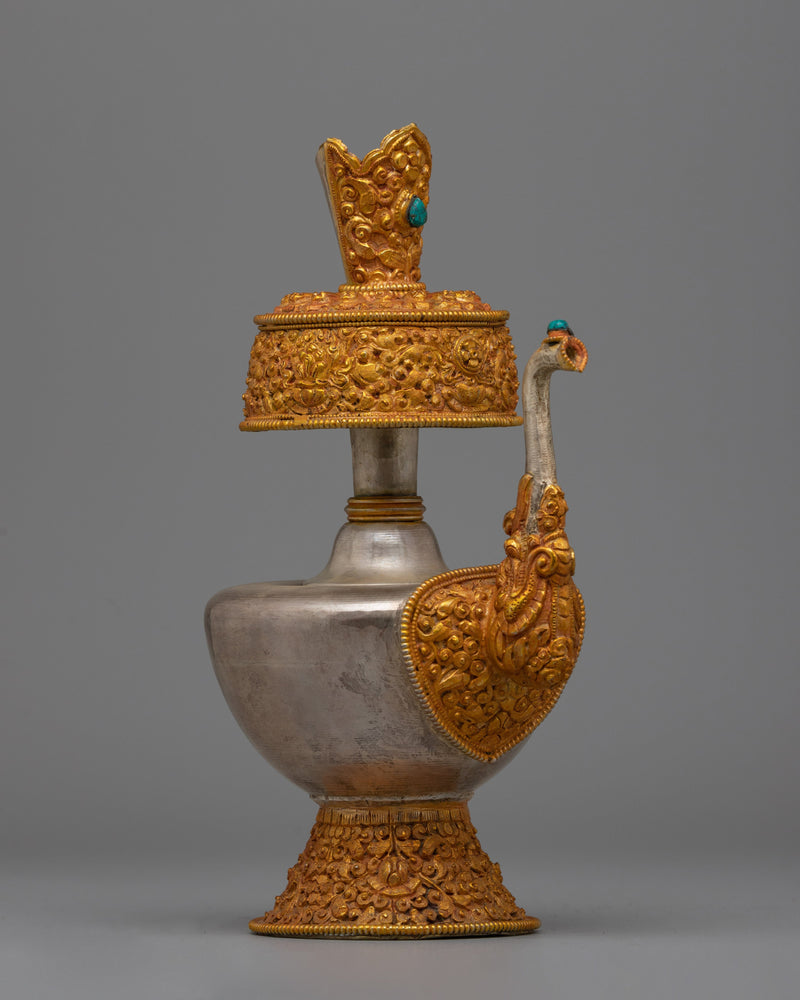 Gold Plated Silver Bhumba Vase | Buddhist Ritual Item and Copper Ritual Altar Decor