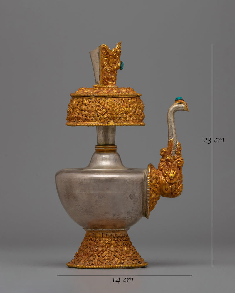 Gold Plated Silver Bhumba Vase | Buddhist Ritual Item and Copper Ritual Altar Decor