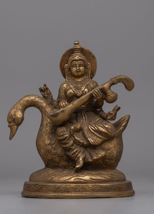 Divine Saraswati Statue with Swan 