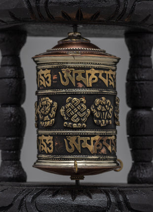 Tibetan Prayer Wheel with Intricate Mantra Design | Buddhist Spiritual Tool and Decor