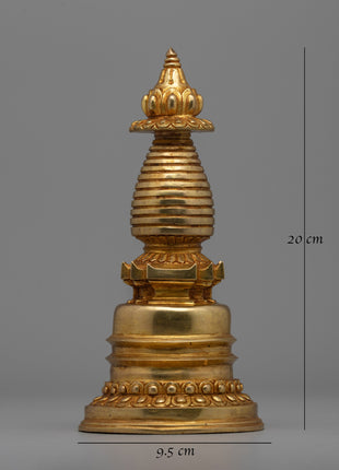Gold-Plated Tibetan Stupa | Sacred Buddhist Artwork