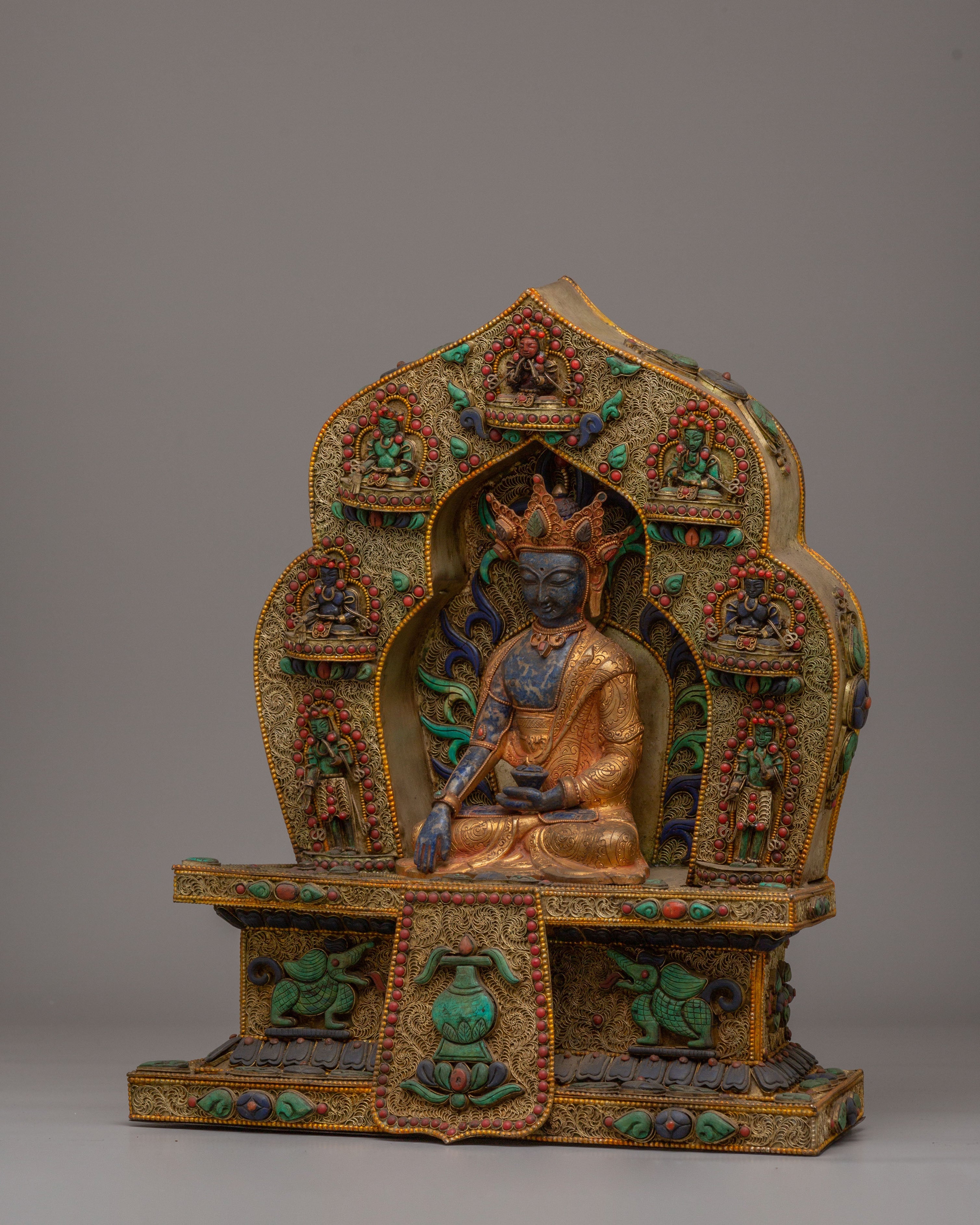 Crown Shakyamuni Buddha With Altar Box | Handcrafted Spiritual Artwork for Meditation and Home Decor