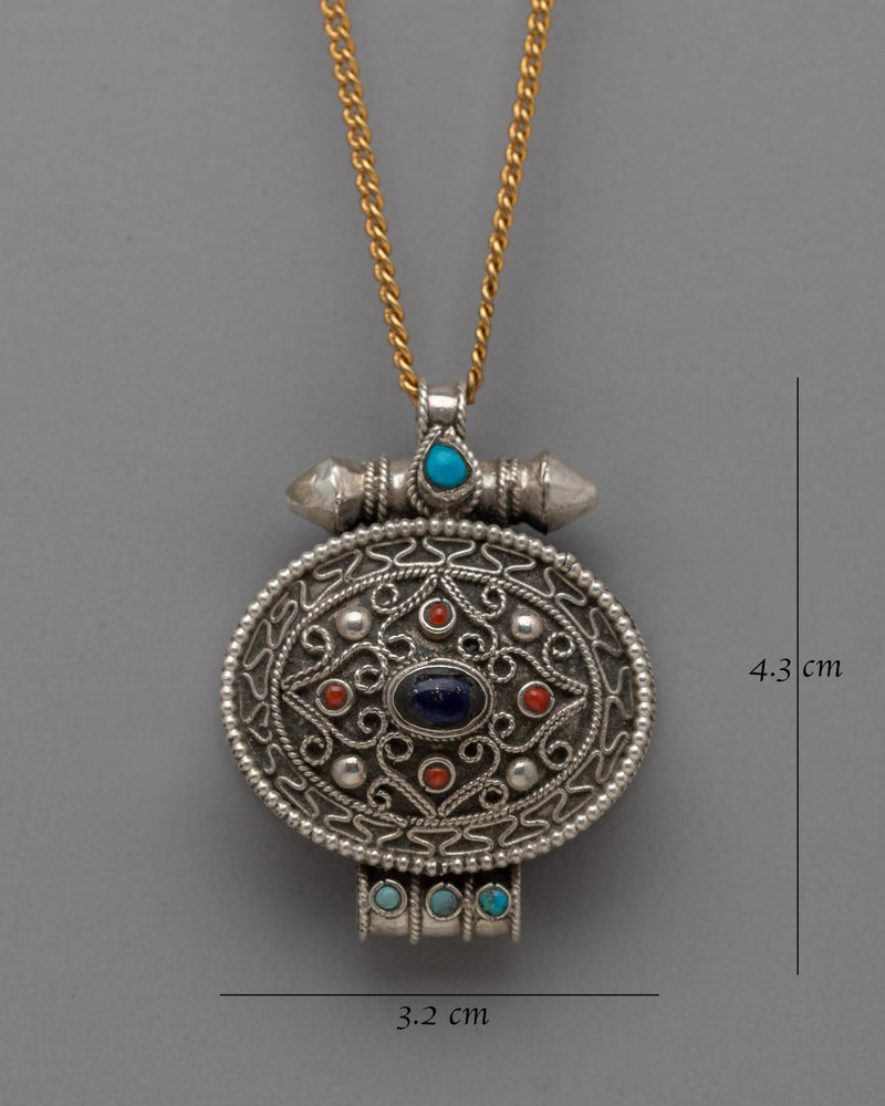 Handcrafted Ghau Prayer Box Pendant | Copper with Intricate Designs for Ritual Use