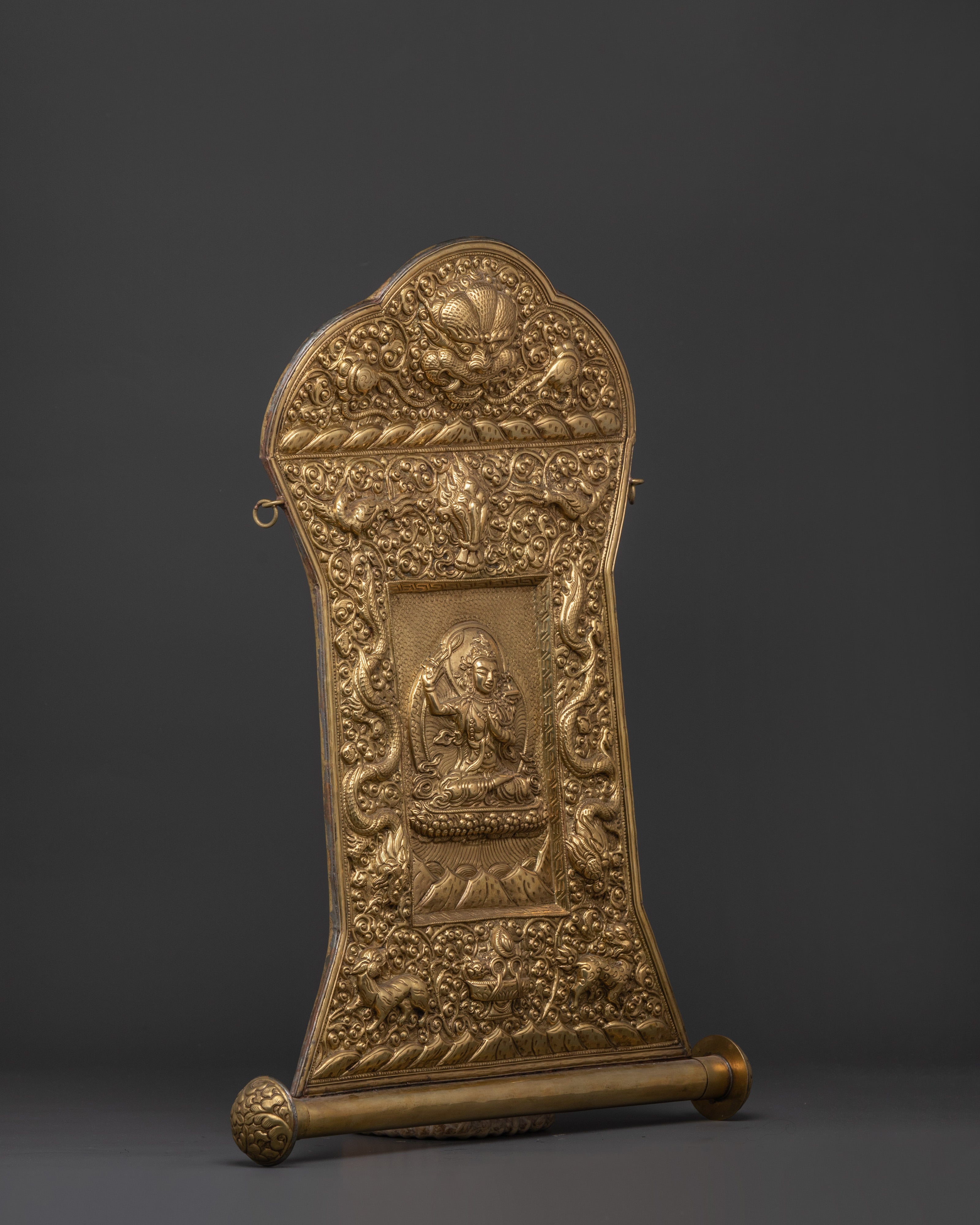 Brass Tibetan Wall Hanging with Embossed Buddha & Dragon Design
