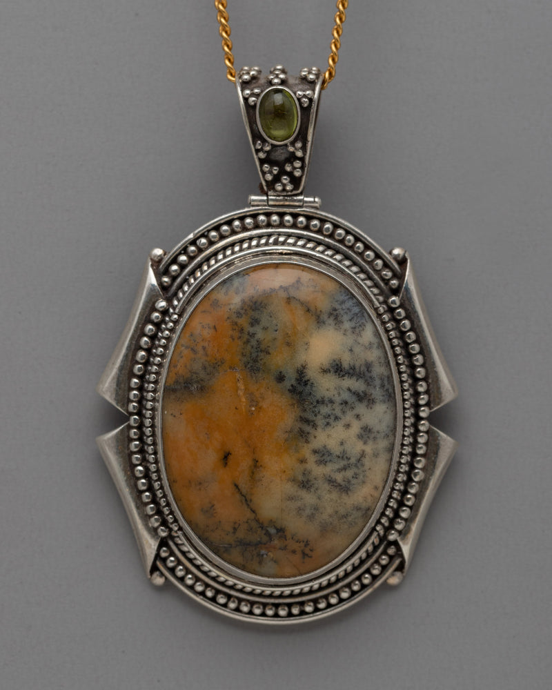 Agate Stone Silver Locket | Elegant Gemstone Pendant for Your Collection